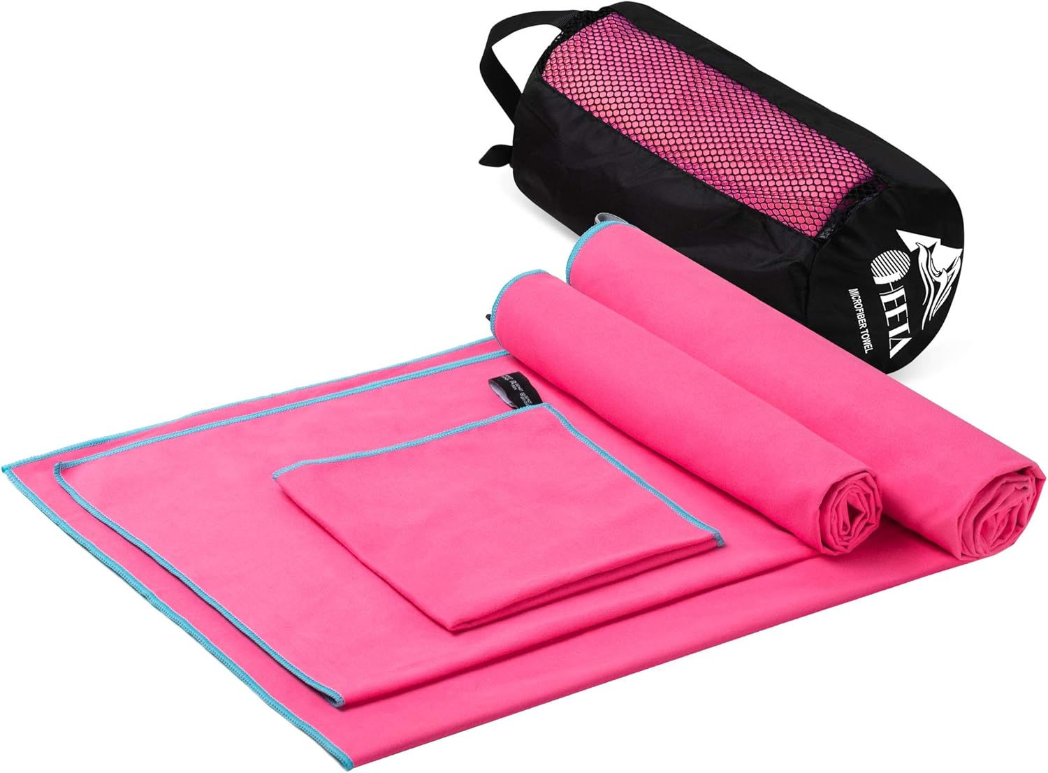 HEETA 3-Pack Fast Drying Microfiber Towels Quick Dry Towels Super Absorbent High Compact Towels for Beach, Hiking, Yoga, Swim, Camping, Gym, and Travel, 3 Size with Bag (Blue): Kitchen & Dining