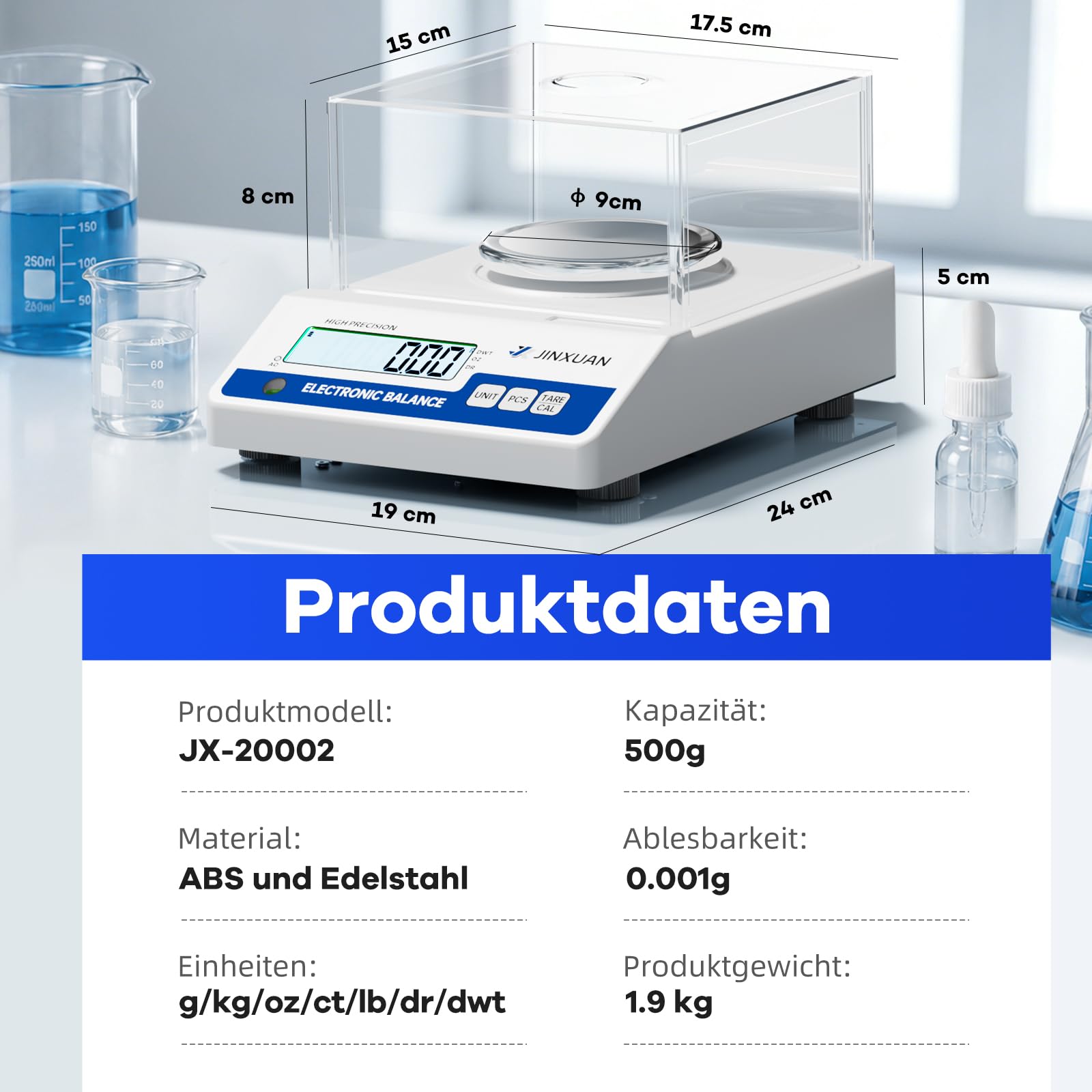 Laborwaage 500g x 0.001g Analysewaagen mg Waage Präzisionswaage Schmuckwaage mit einer Genauigkeit von 0,001 Gramm