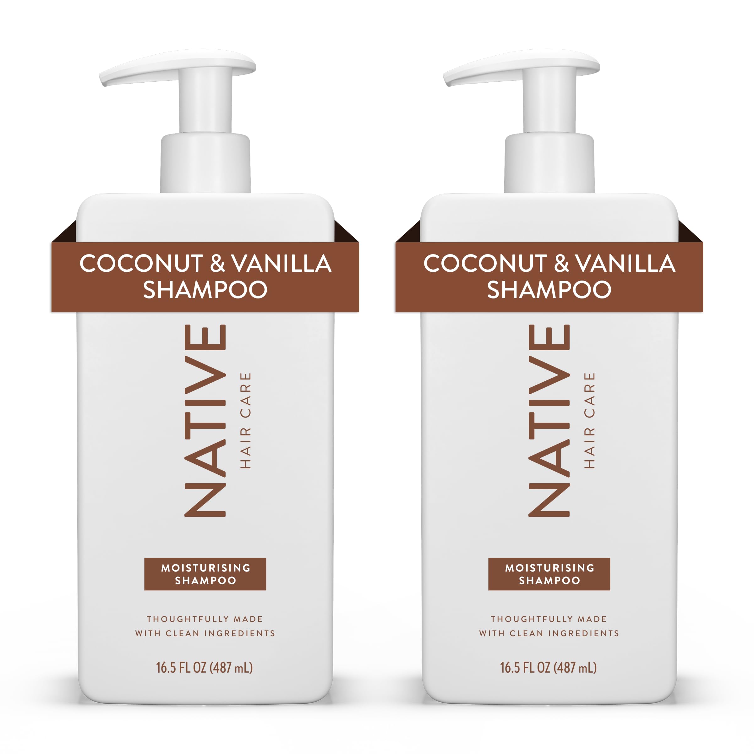 Native Shampoo for Men & Women - Silicone & Sulphate Free - Coconut & Vanilla Scent - Hydrating Shampoo - Give Dry Hair a Soft, Healthy Shine (2 Pack, 487ml each)