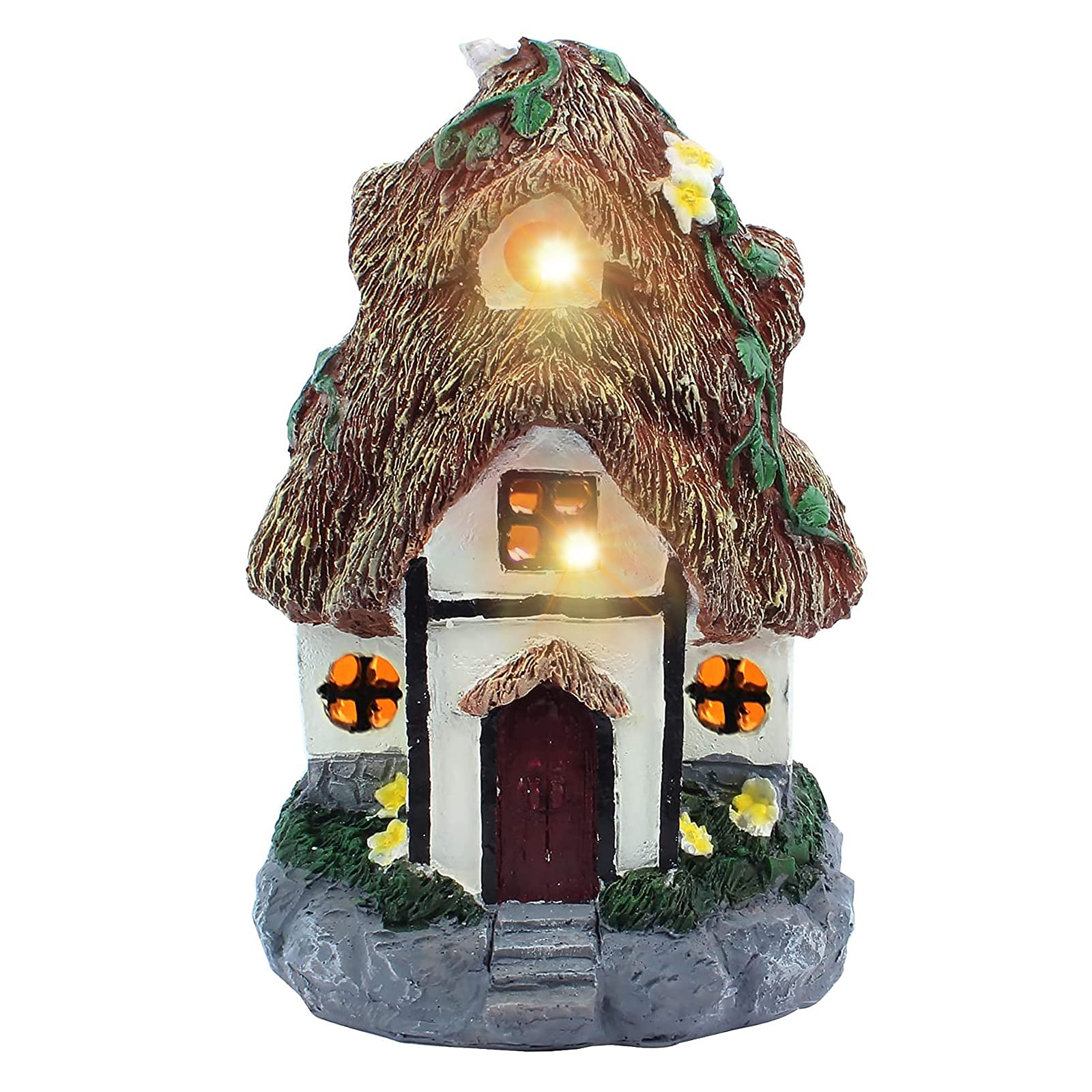 Fairy House Garden Statue with Solar Powered Gardens Light Waterproof Resin Lawn Ornament Patio Yard Decorations