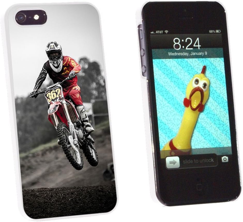 Graphics and More Dirt Bike Off Road Racing Snap-On Hard Protective Case for Apple iPhone 5/5s - Non-Retail Packaging - White