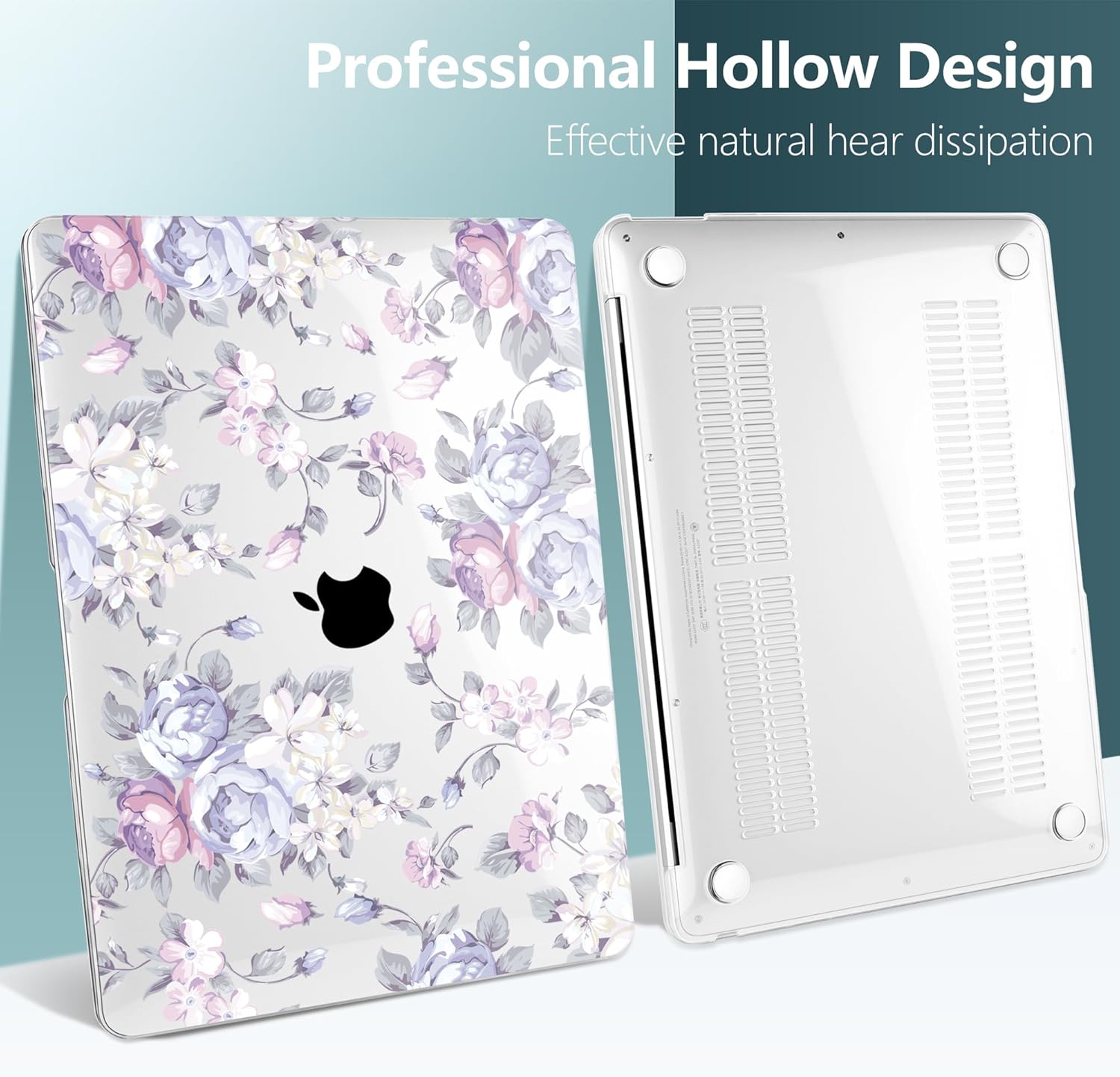 TWOLSKOO Transparent Hard Plastic Case Silicone Keyboard Cover Screen Protecor Compatible with 2018-2021 MacBook Air 13 inch A1932 A2179 A2337 M1 Purple Peony
