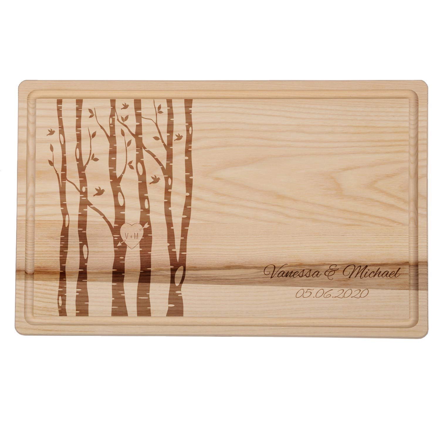 FORYOU24 Holz Schneidebrett hell mit Gravur Motiv 03 - personalisiert mit Wunsch-Namen Küchenbrett graviert als Geschenkidee zur Hochzeit