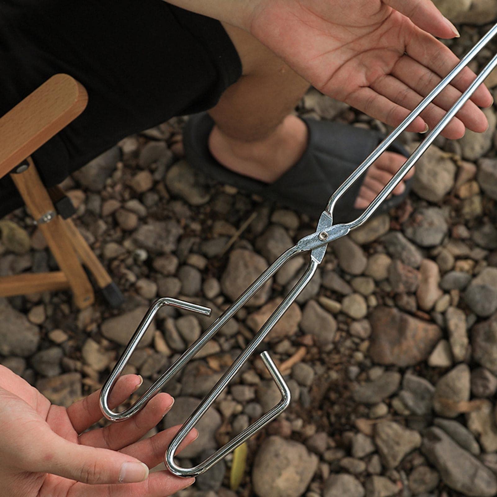 Pinze a forbice in acciaio inox, pinze a forbice in metallo per barbecue, spazzatura, carbone, con manico lungo 55 cm, per camino, picnic, barbecue, utensili da portata | spazzatura, carbone, con manico lungo 55 cm, per , picnic, barbecue, utensili da por