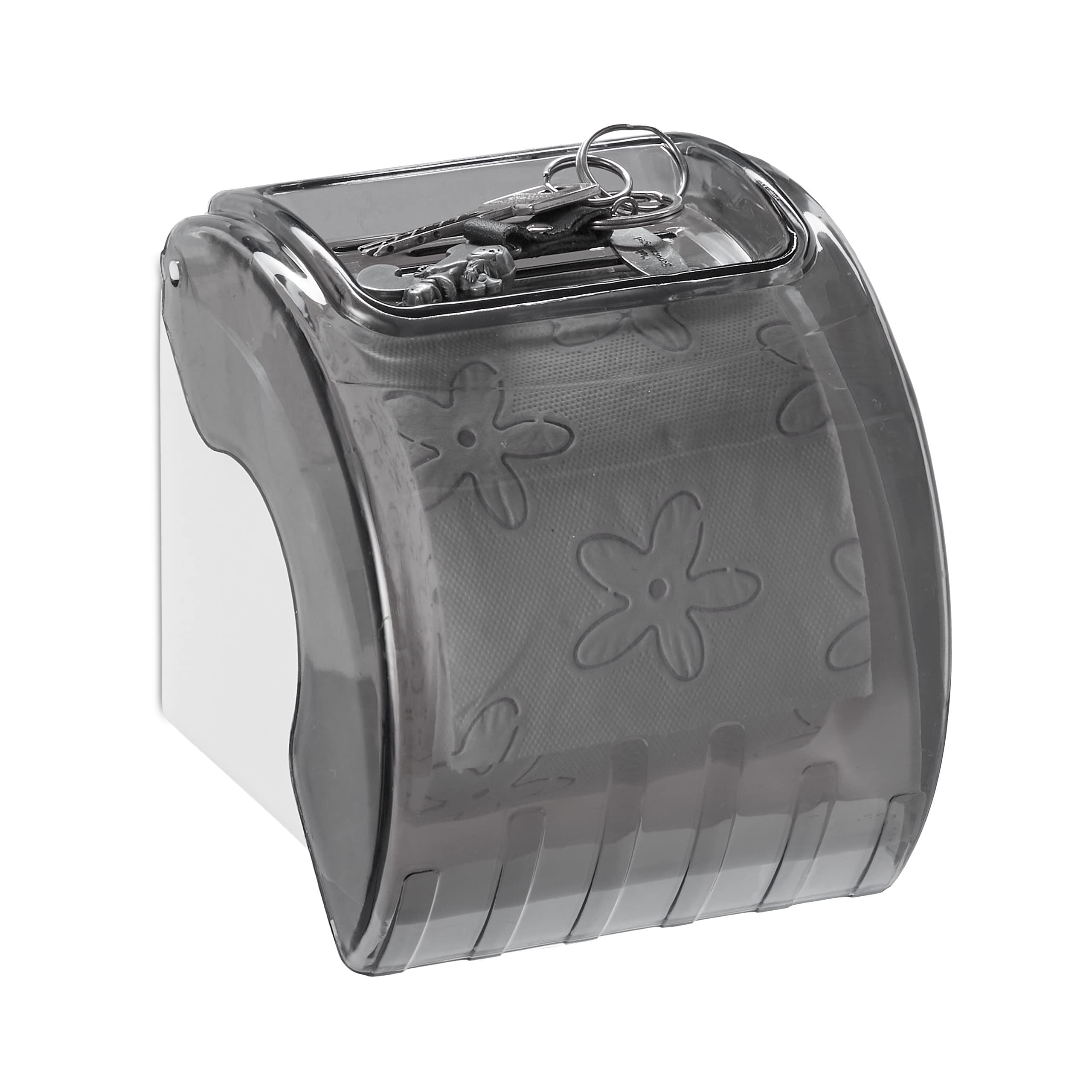 Relaxdays Toilet Paper Holder with Shelf & Cover, Plastic, HxWxD: 15 x 13.5 x 15 cm, Grey/White