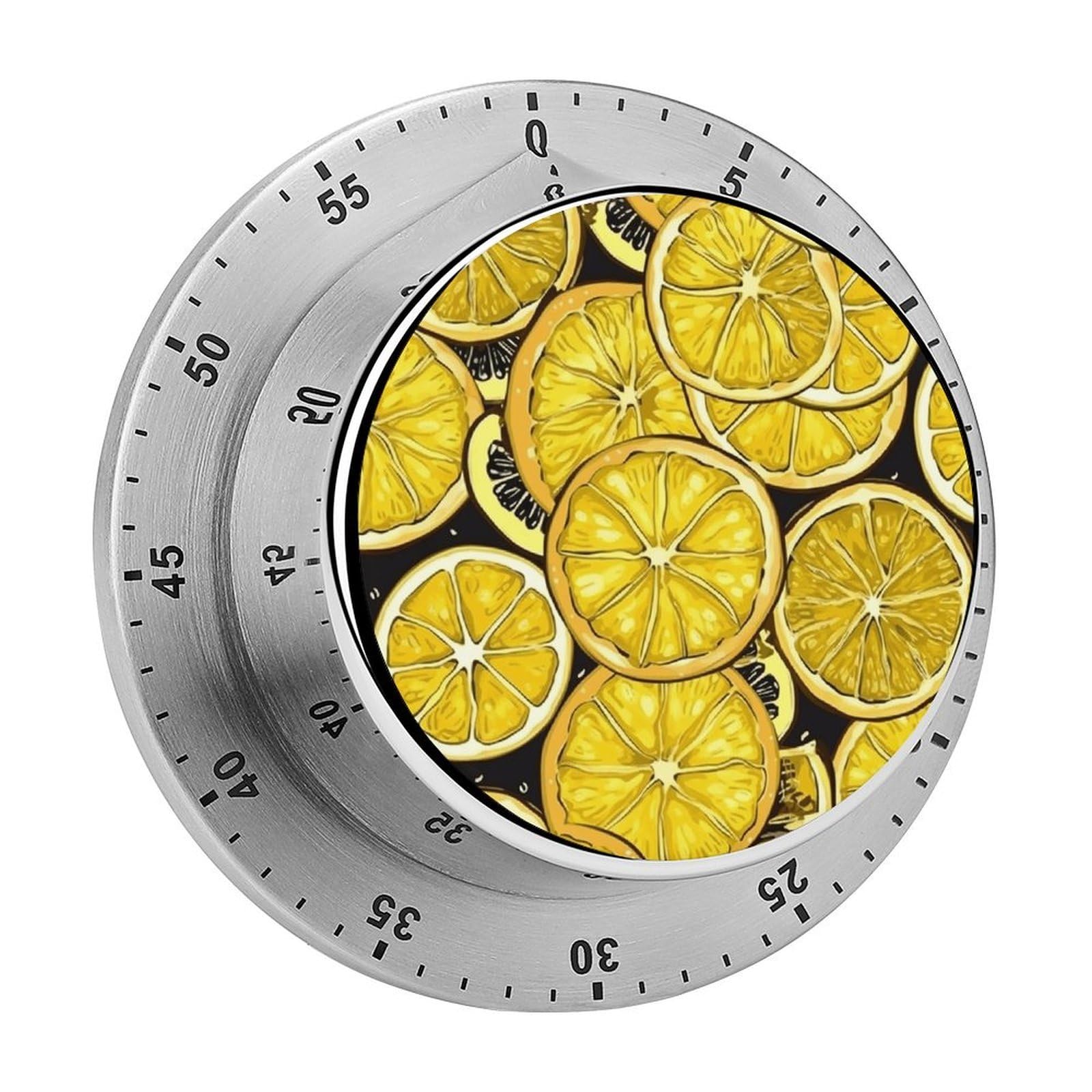 Adfgyerh Style Sliced Lemon Wallpaper Timer For Cooking, Kitchen Timer Magnetic No Batteries Required, Mechanical Timer With Loud Alarm, For Fitness Baking Exercise Oven