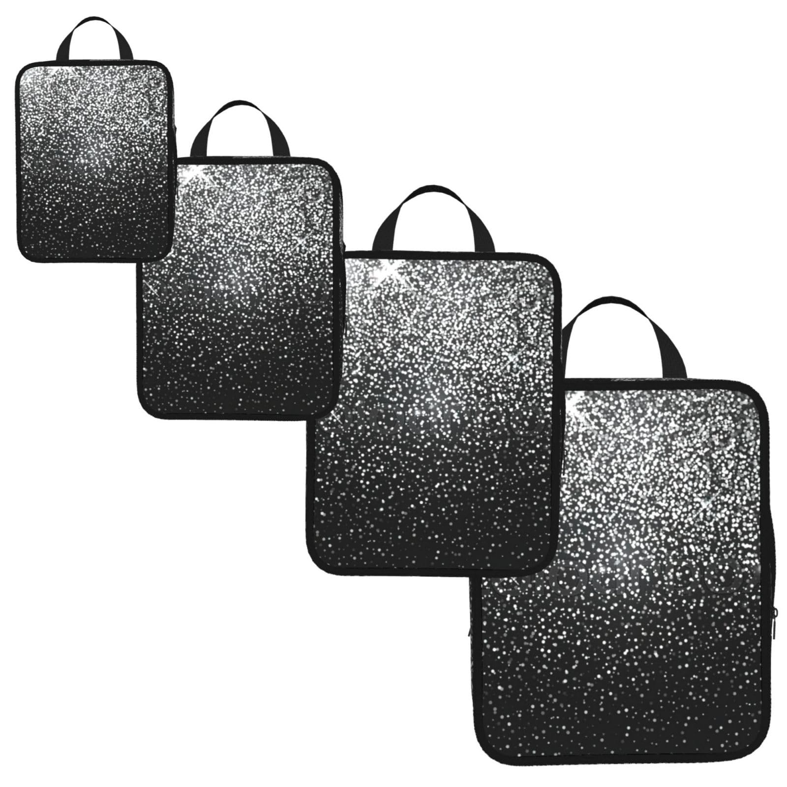 Shiny Silver Glitter Print 4 Set Compression Packing Cubes for Suitcases,Expandable Storage Bags Organizers
