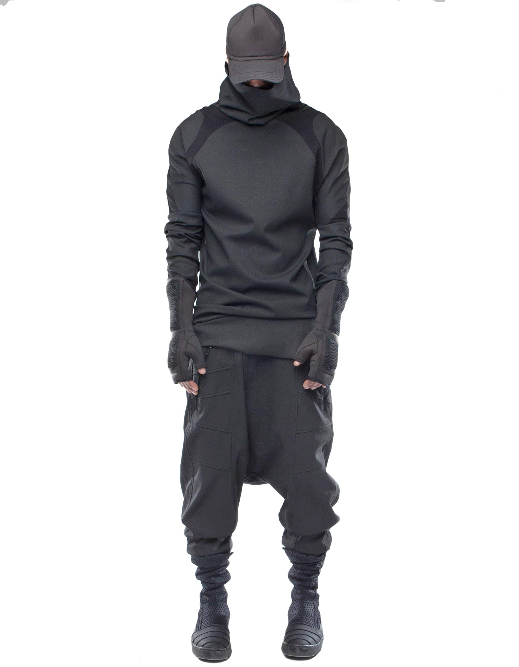 Dystopian | Reconstructed Uniform Concept Clothing | Post Apocalyptic and Futuristic High Neck Black Full Sleeve T-Shirt
