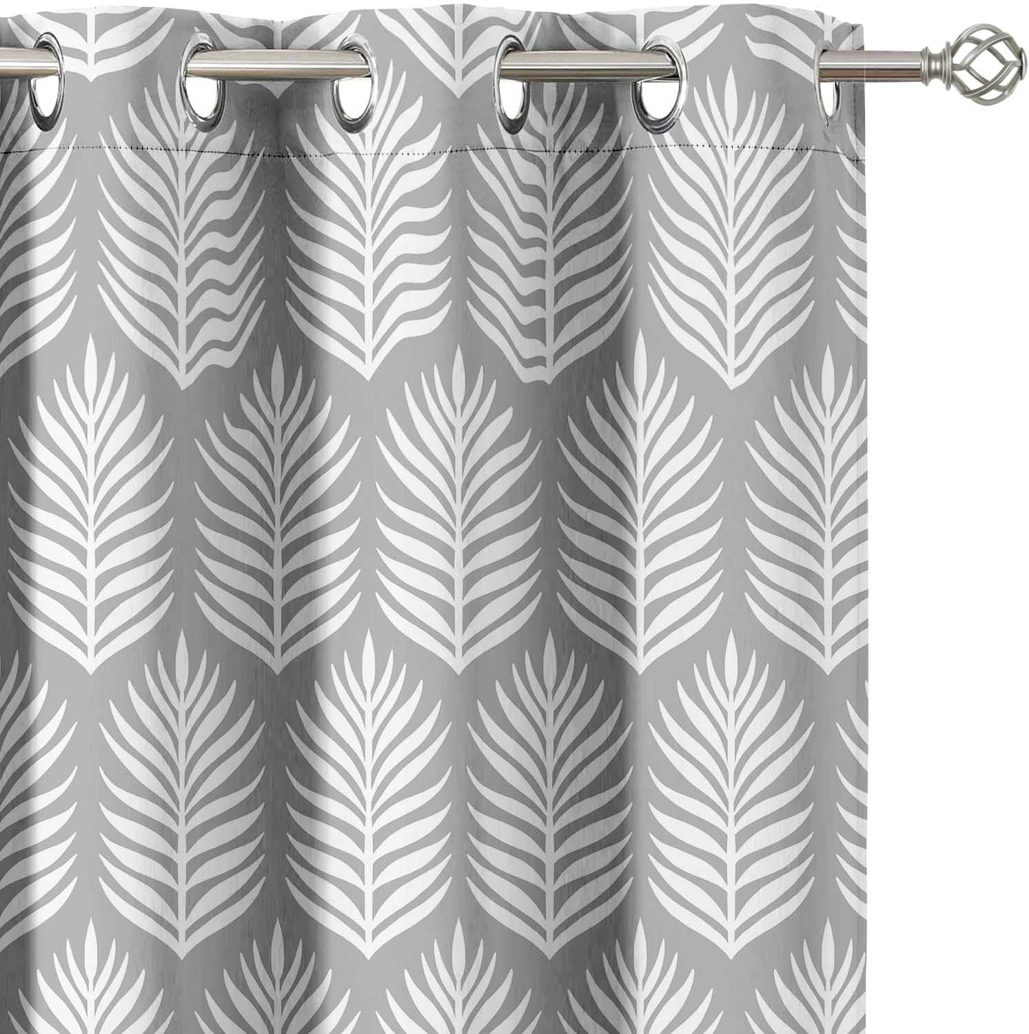 Room Darkening Curtains - Gray Flower Pattern, Set of 2 Panels, 42" x 63" - Grommet-Top Blackout Window/Door Drapes for Bedroom, Nursery & Living Room - Gray