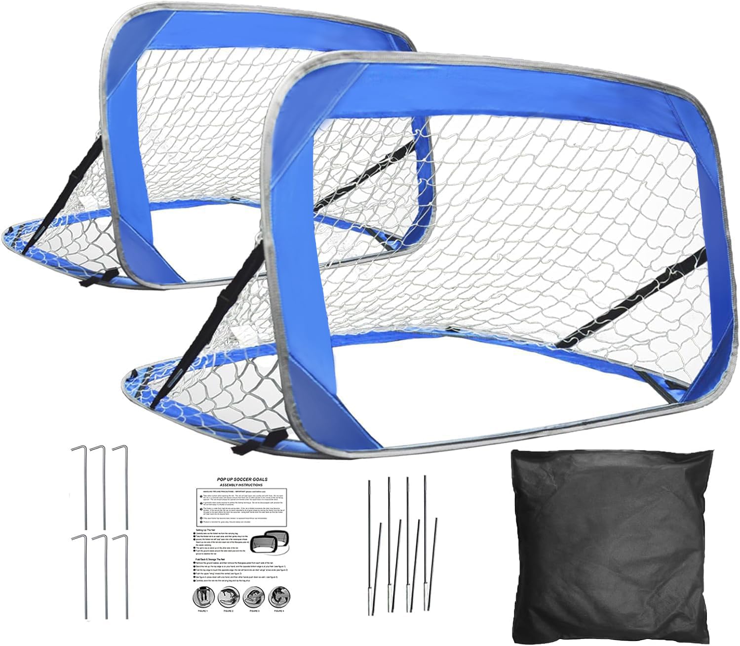 Porte da calcio pop-up portatili per il cortile, set da 2, mini reti da calcio per interni ed esterni, rete da allenamento pieghevole per porte da calcio con picchetti, borsa per il trasporto, gioch