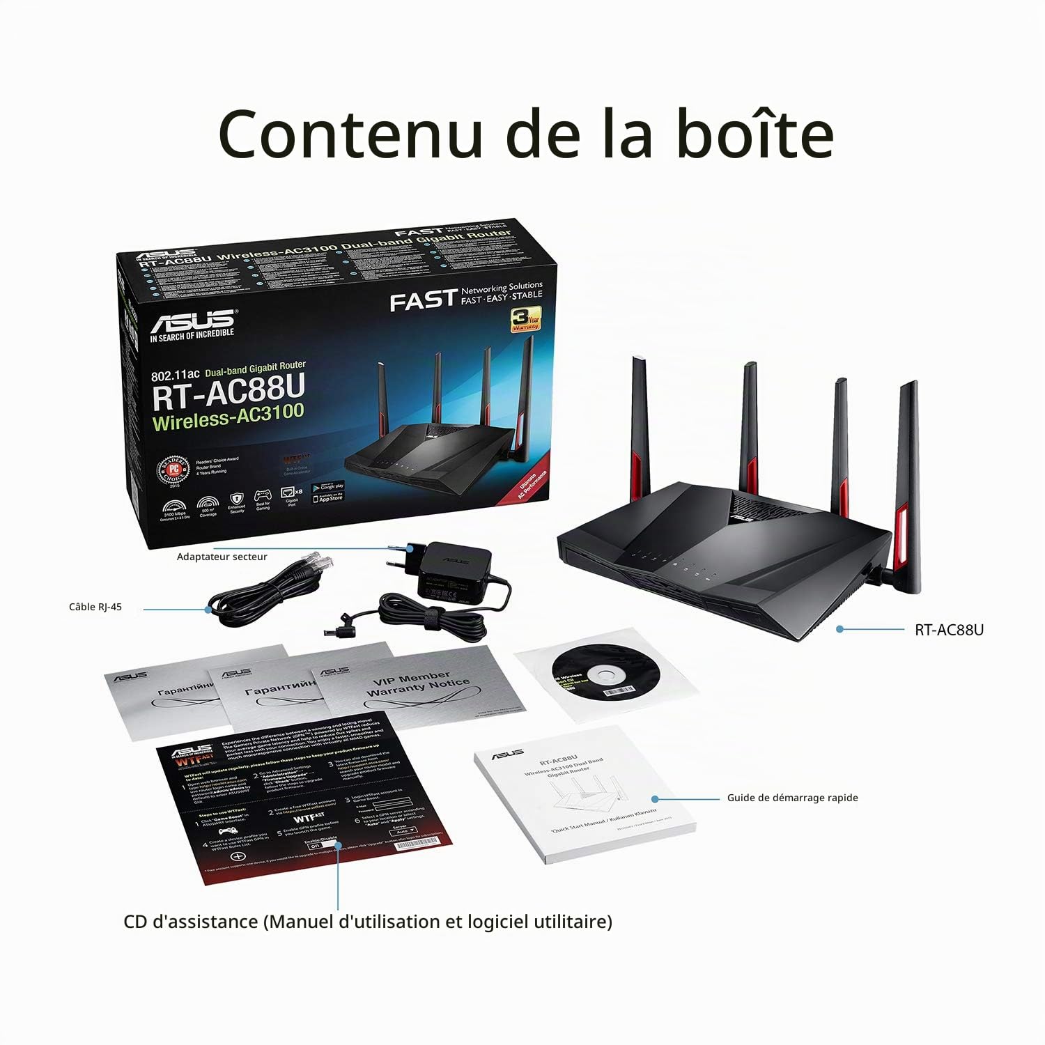 ASUS RT-AC88U - Routeur gaming Gigabit double bande Wi-Fi-AC3100 avec MU-MIMO, AiProtection par TrendMicro pour sécuriser votre réseau, technologie AiMesh et l'accélérateur de jeux WTFast