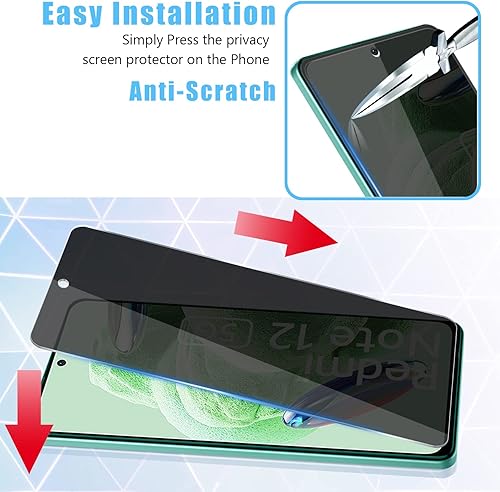 Miniatura 4 de Protector de pantalla de vidrio templado de privacidad para Redmi Note 12 4G (2+2) + protector de lente de cámara (2 paquetes), película de vidrio