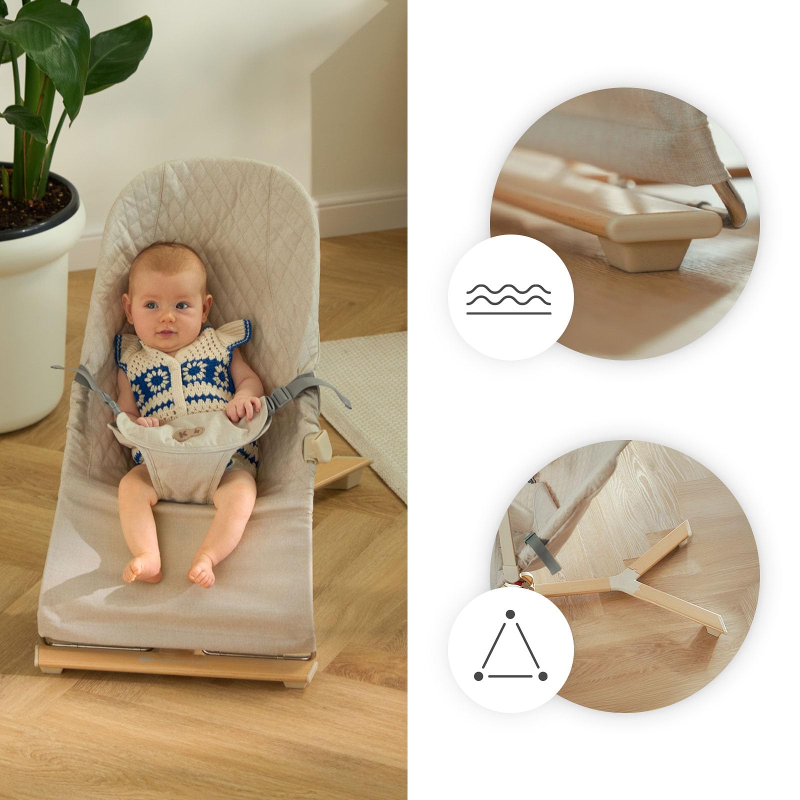 Kinderkraft MIMI, hamaca bebé, sin pilas, 3 posiciones, Gris claro