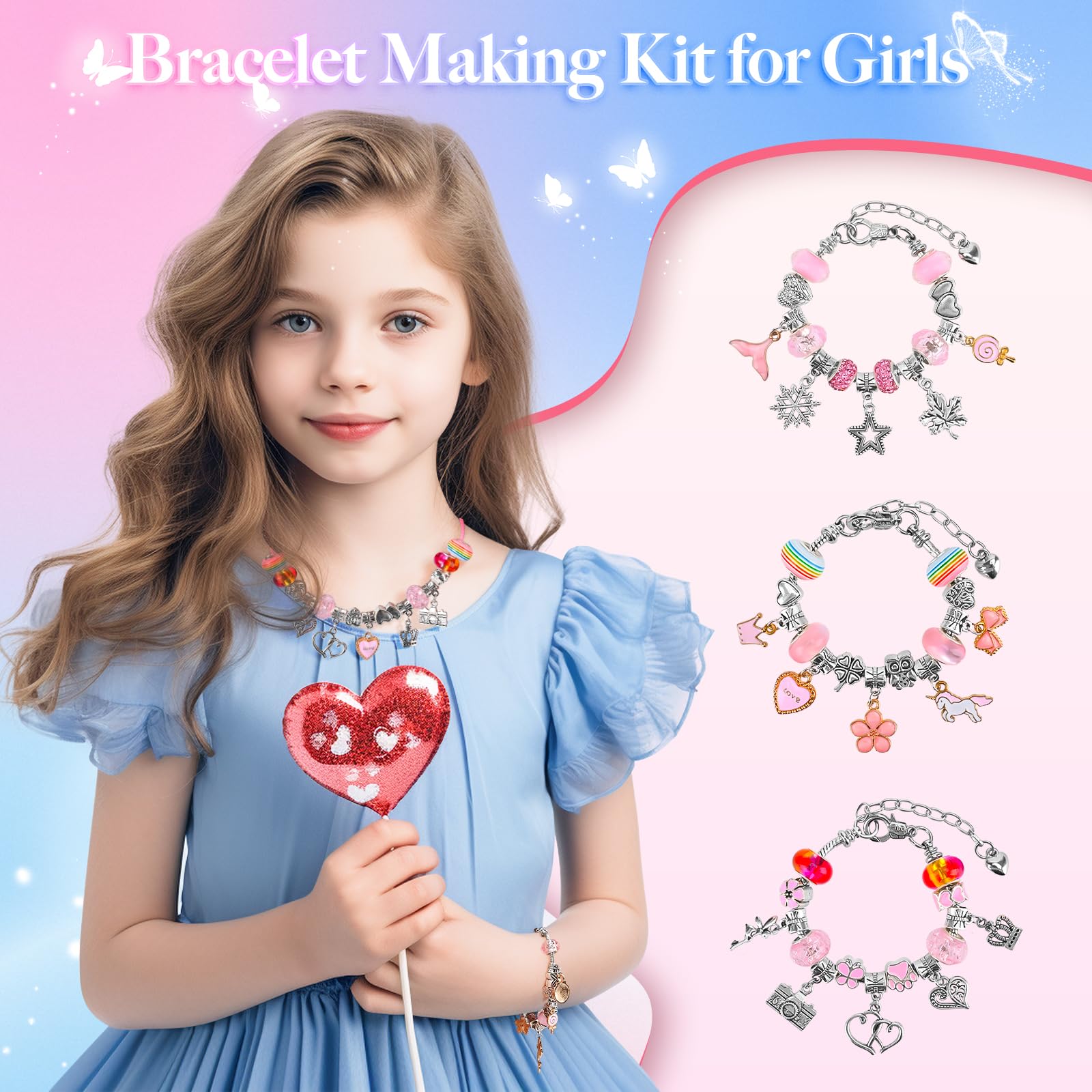 Donaky Jewellery Bracelet Making Kit Charm Kids Jewellery Sets for Girls DIY Beads for Bracelet Making Craft Kits for 6-12 Years Old Kids Children Teenage - Image 3