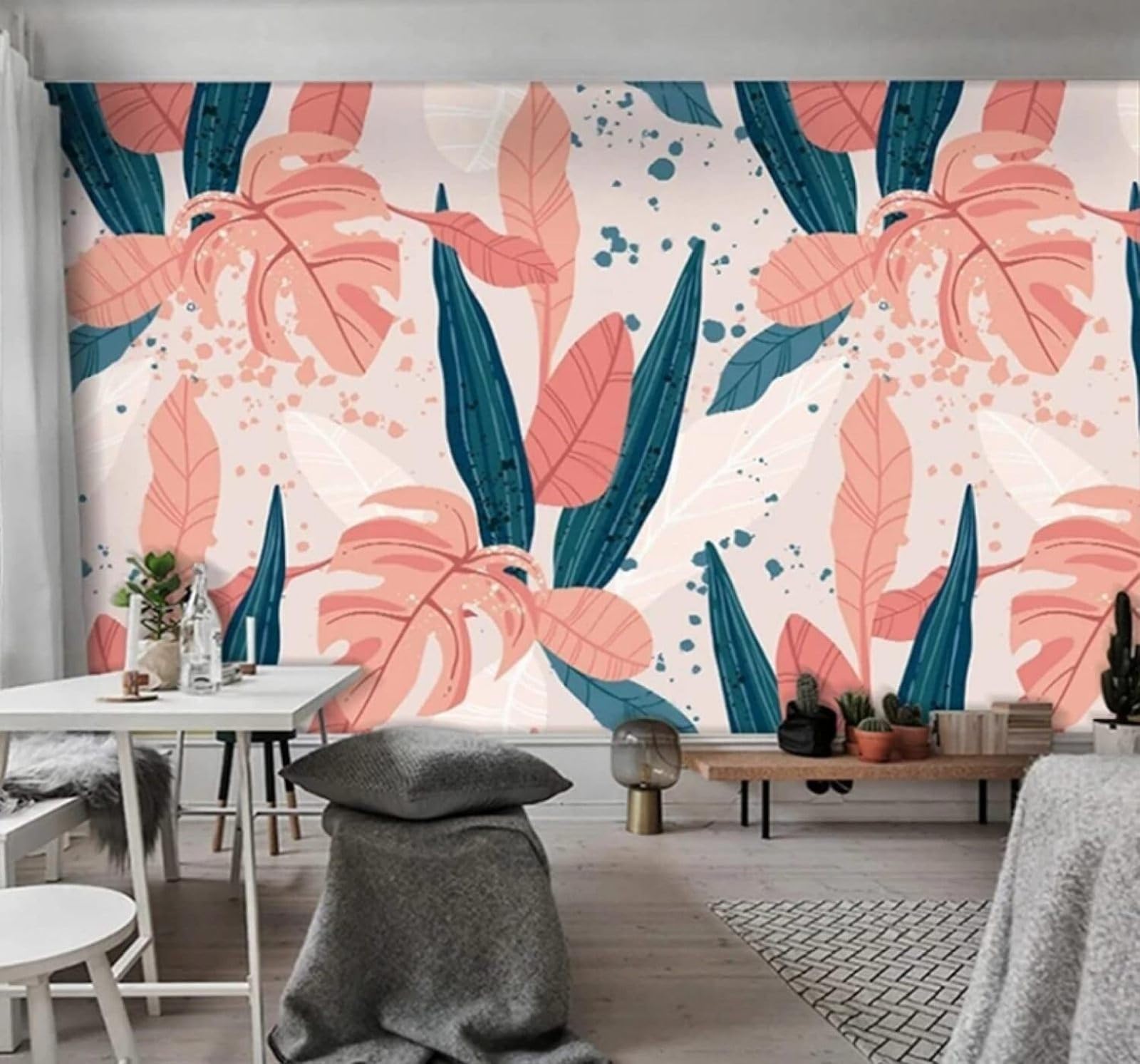 XLMING Abstract Creative Art Pink Banana Leaf 3D Wallpaper Luxury Home Dining Decor Paste Sofa Living Room The Wall for Bedroom Mural-250cm×170cm