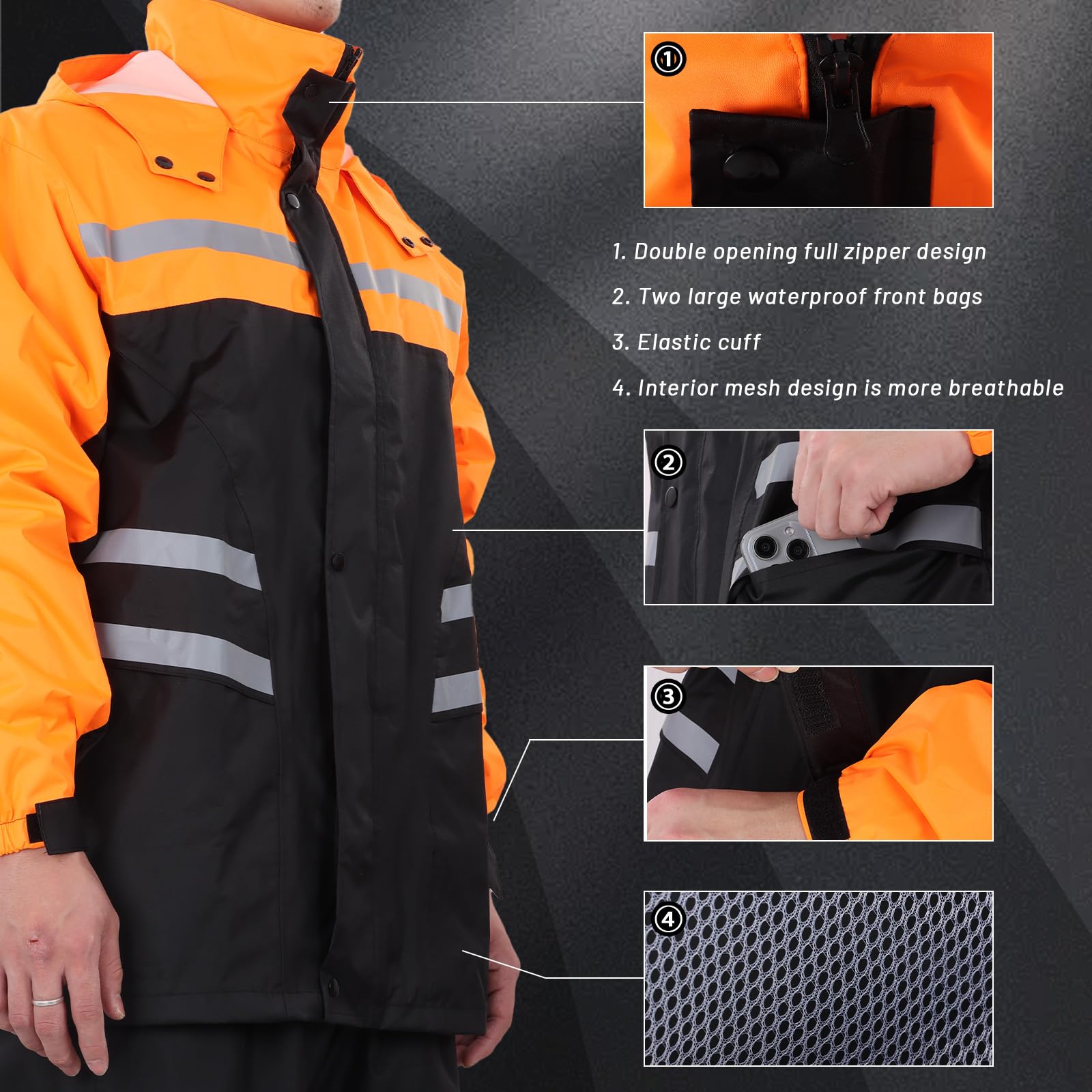 Combinaison de Pluie Imperméable, Veste et Pantalon de Pluie à Capuche Légers, Imperméable Veste de Pluie Unisexe d’extérieur, Vêtements de Pluie à Capuche Anti-tempête