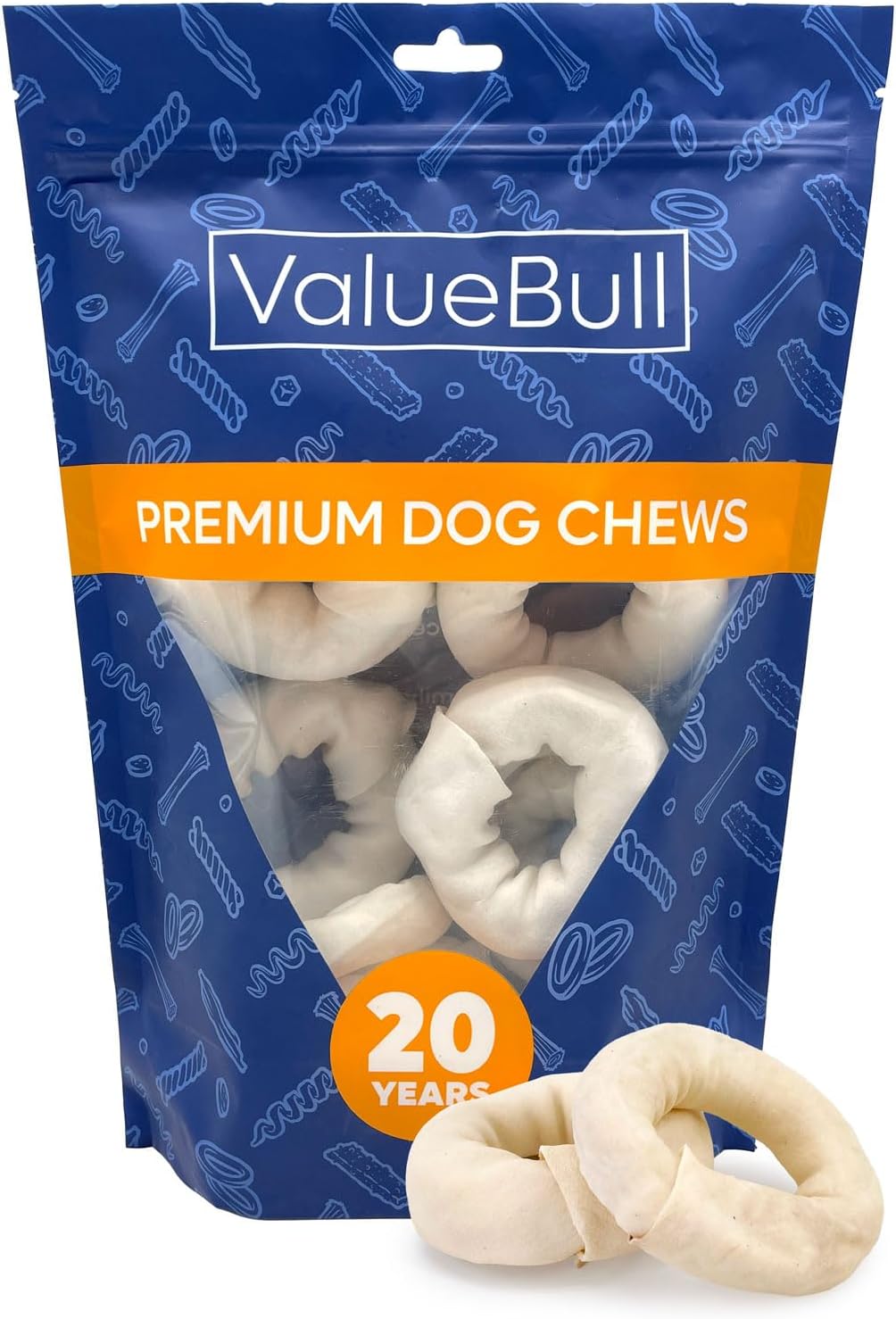 ValueBull USA Beef Rawhide Donut Rings, Premium Thick Cut, 10 Count - Natural & Safe, USA Beef Hide, Long Lasting, Chemical Free, No Artificial Flavors