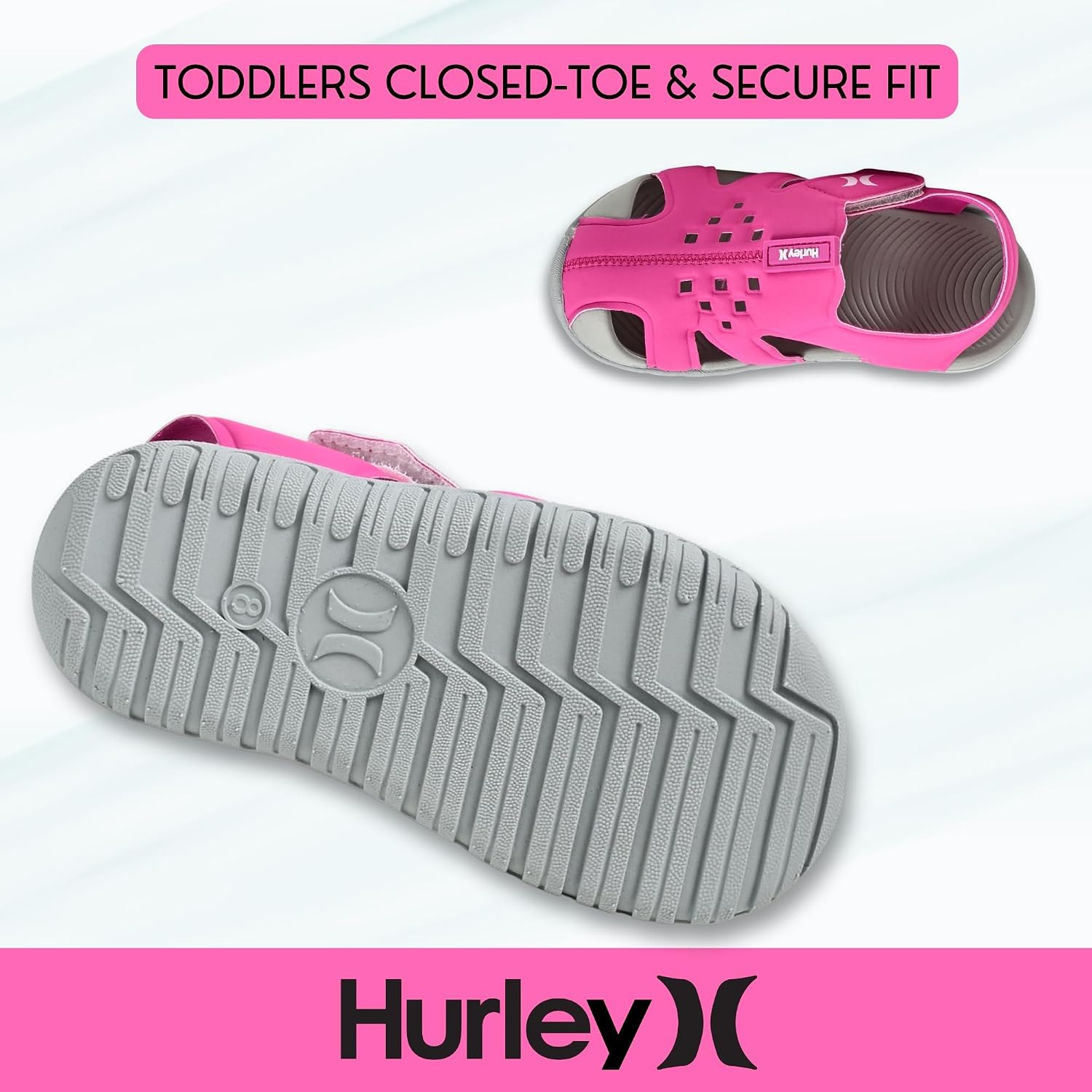 Hurley Kids Water Shoes – Quick-Dry Protective Toe Sandals with Adjustable Strap & Grip Sole for Beach, Pool, River & Summer Outdoor Play- River