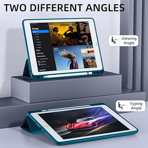 Miniatura 96 de Mastten Funda compatible con iPad de 9ª/8ª/7ª generación, para iPad de 10.2 pulgadas con soporte para lápiz, cubierta trasera de TPU Smart Stand