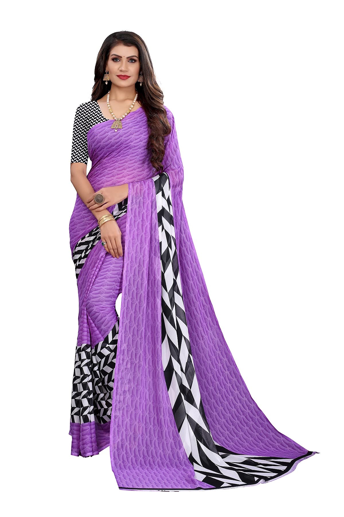 IMTRA FASHION Women's Georgette Saree Indian Printed Sari with Unstitched Blouse