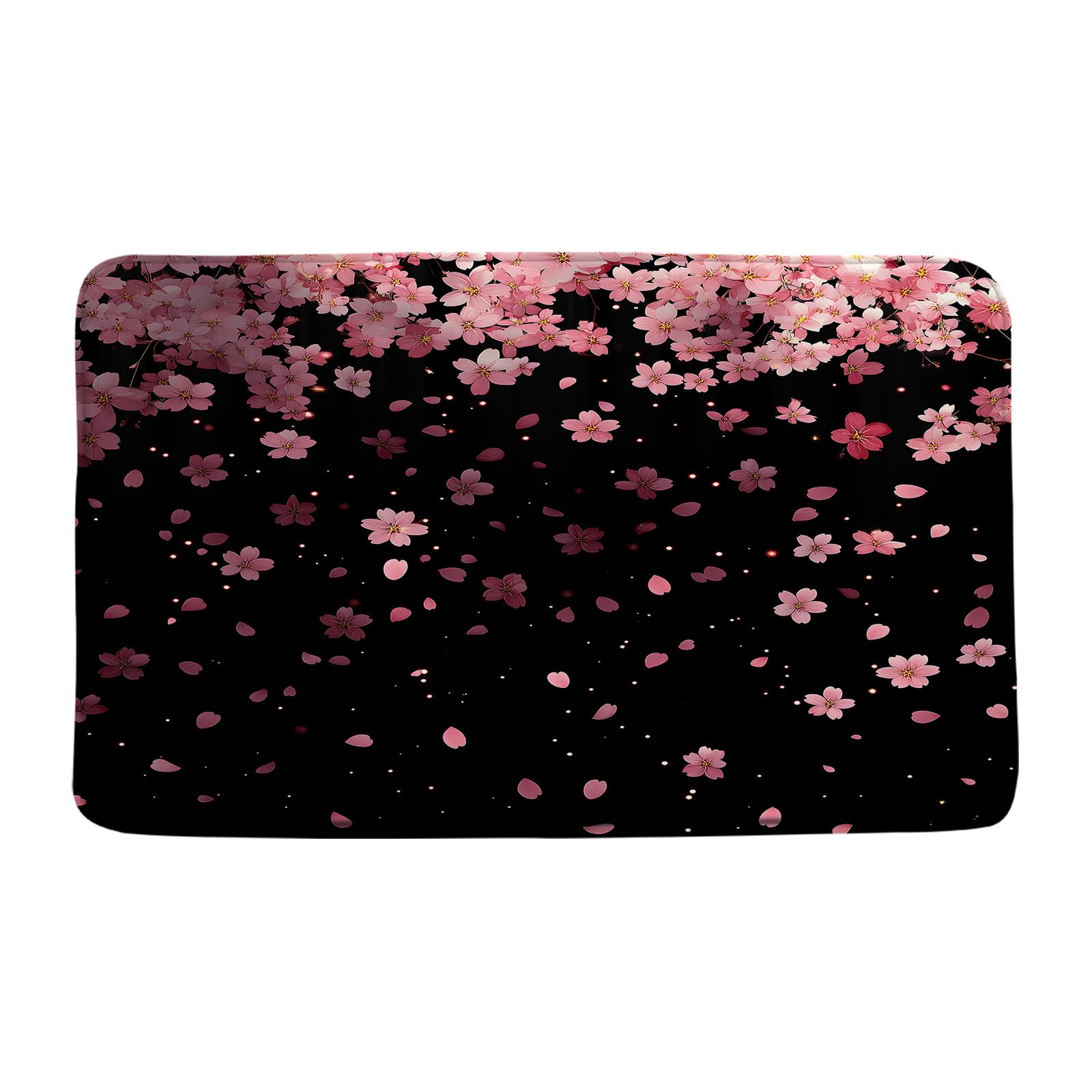 GCTNBJL Cherry Blossom Bath Mat Pink Falling Flower Spring Asian Nature Dreamy Aesthetic Black Home Office Bedroom Doormat Bathroom Toilet Floor Rug,