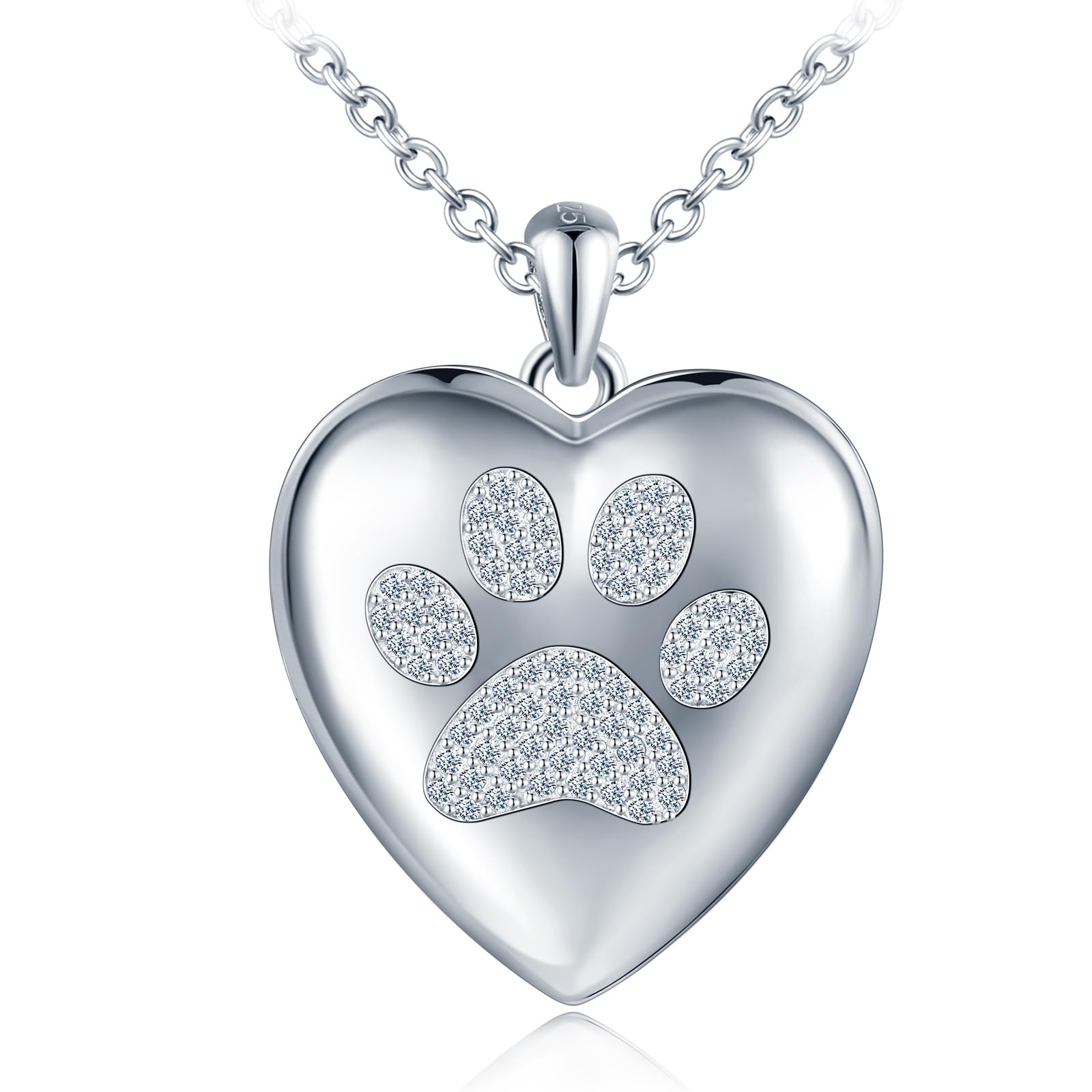 Collana da donna in argento 925, con ciondolo a forma di cuore, ciondolo a forma di cuore, con impronta di cane e zirconi, medaglione con foto