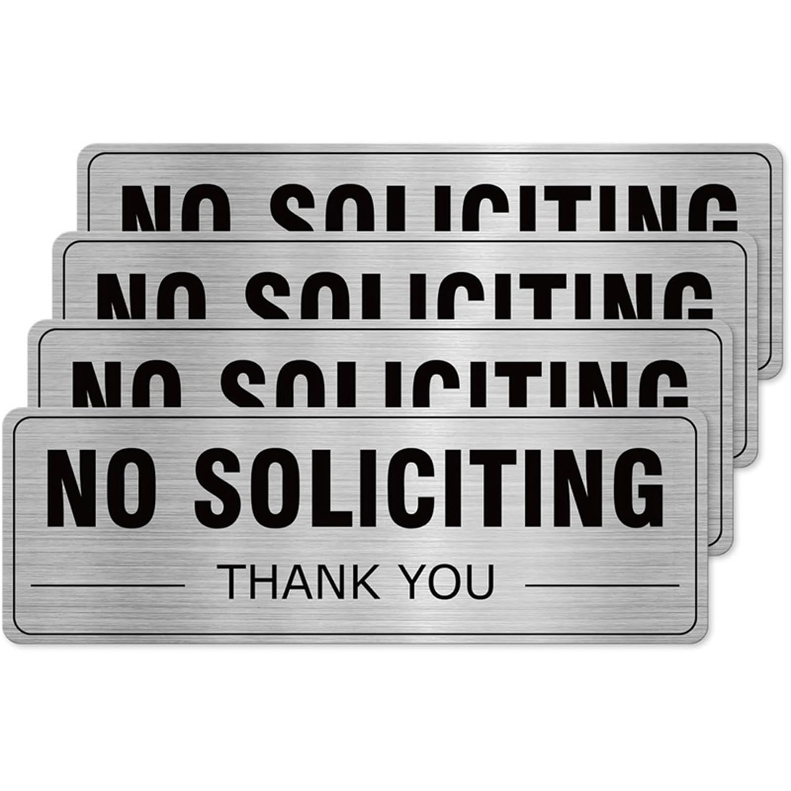 Letrero de mensaje de puerta con texto en inglés «Do Not Solicit», aluminio cepillado, paquete de 2, 9 x 3 pulgadas, con texto en negro transparente para ventana y puertas de entrada, mensaje de