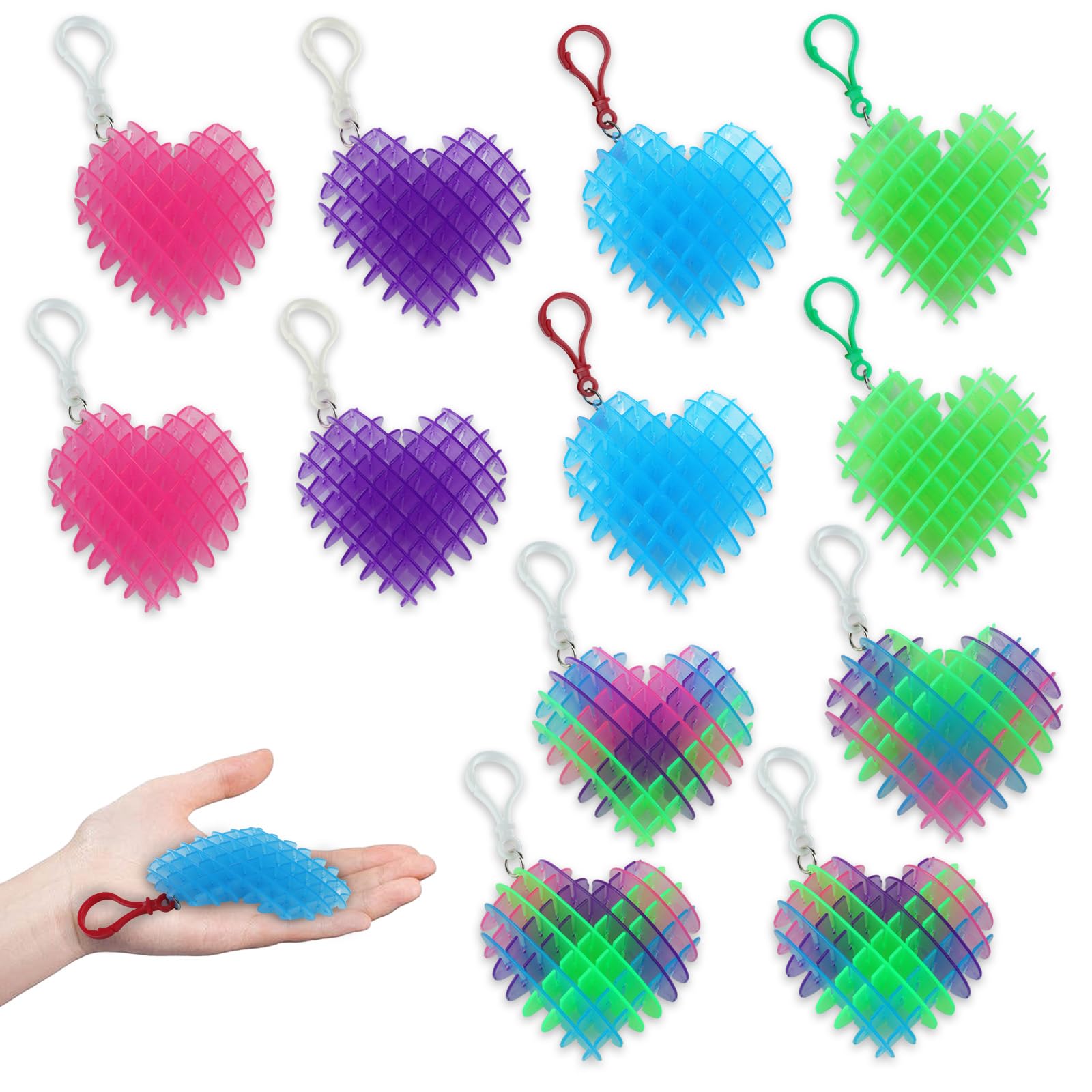 oyeftp 12Pcs Fidget Toys, Valentines Day Heart Fidget Keychain, 3D Printing Elastic Fidget Toys, Squeeze Sensory Toys for Teens with Autism, Stress
