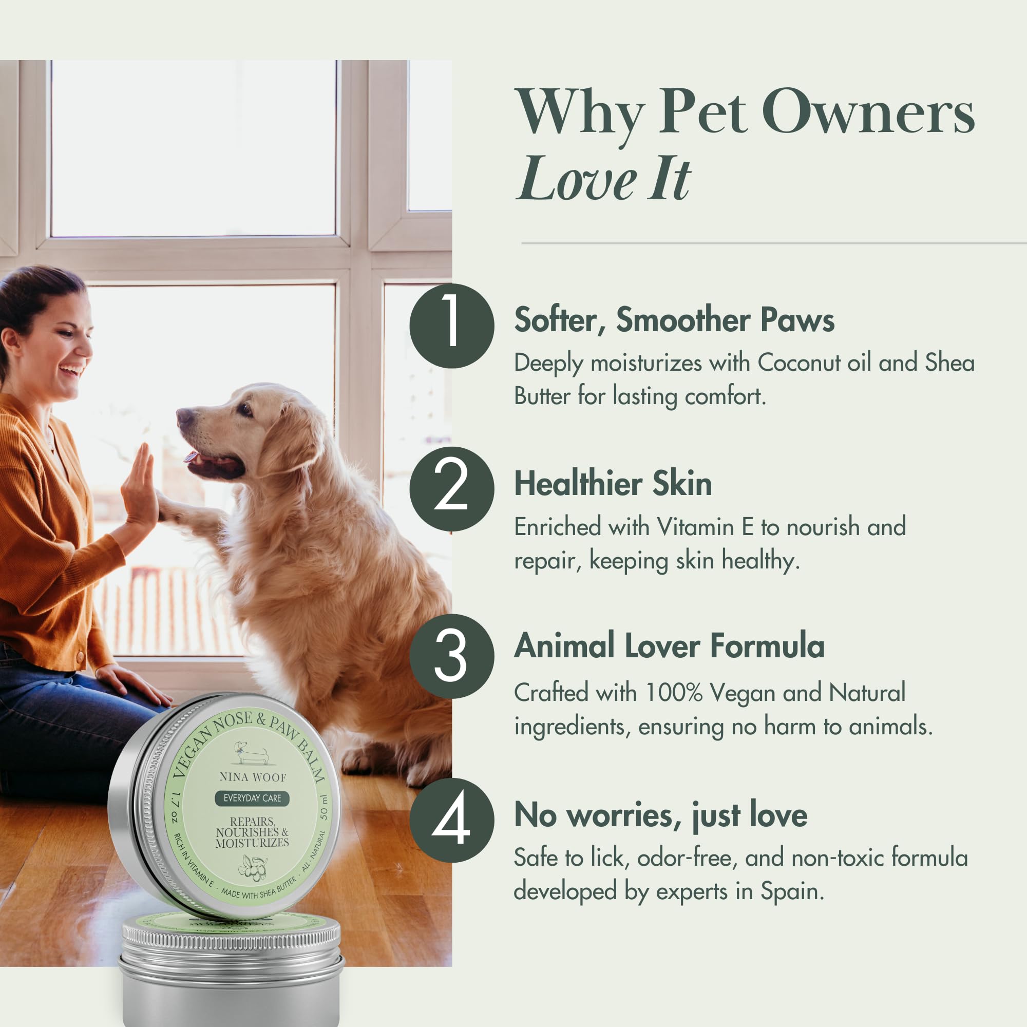 Nina Woof Vegan Paw Balm Dogs & Nose Balm, All-Natural - Image 2