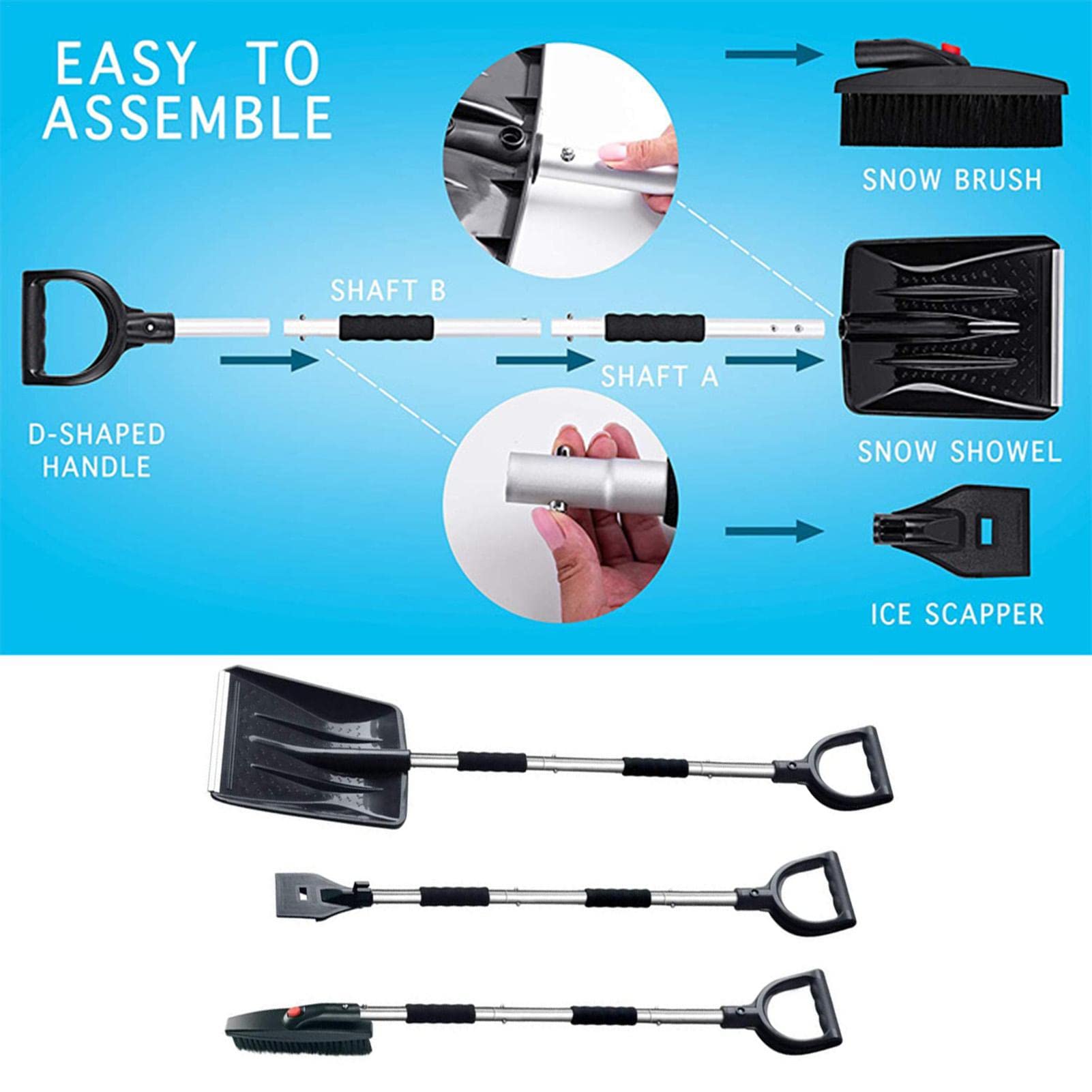 Kit spazzole da neve 3 in 1 Set di rimozione a neve 3 in 1 con pala da neve | Strumenti pieghevoli per la rimozione a neve dal parabrezza 'auto con impugnatura ergonomica per SUV, auto, a