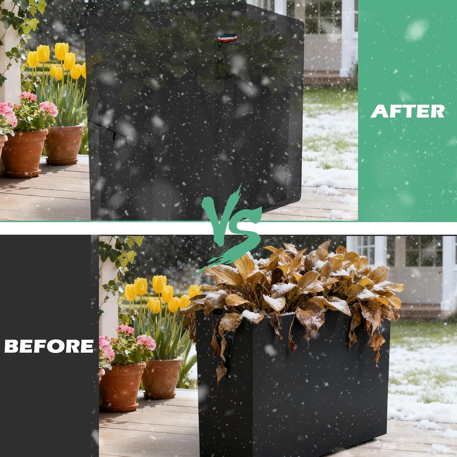 Planter Cover, for Veradek Tall Rectangular Planter, Heavy Duty Frost Cover for Outdoor Winter Frost Cold Weather, Black 38" x 10" x 35"