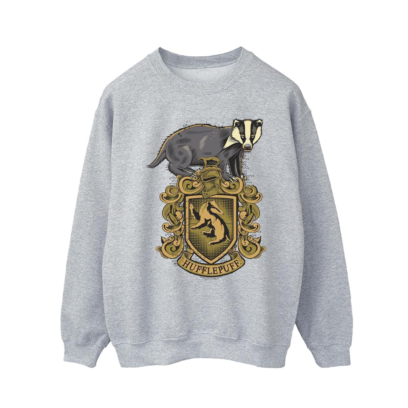 Harry Potter Men's Grey Hufflepuff Sketch Crest Sweatshirt Large