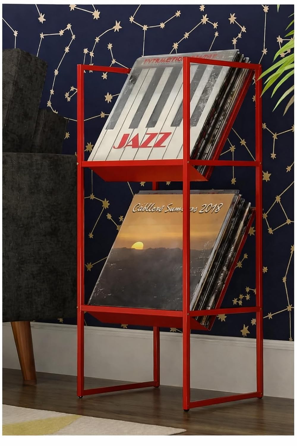 58025 Classic 2-Tier Vinyl Record Storage Rack, Vinyl Record Shelf, LP Storage Shelf, Record Holder for Albums, Large Capacity Vinyl Record Display Stand - Red-picture-29