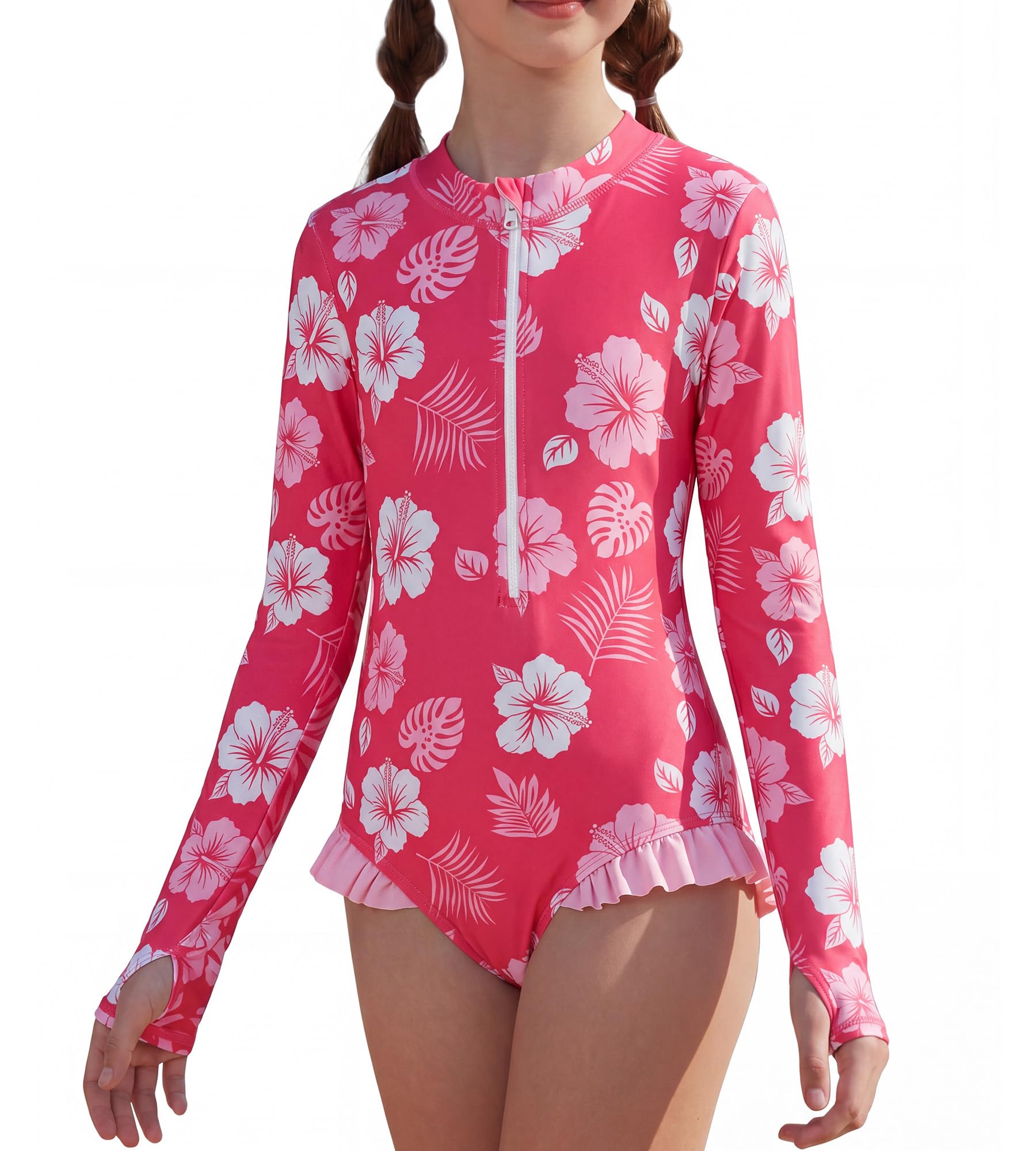 GRACE KARIN Girls One Piece Swimsuits Long Sleeve Bathing Suits Swimwear 5-14Y