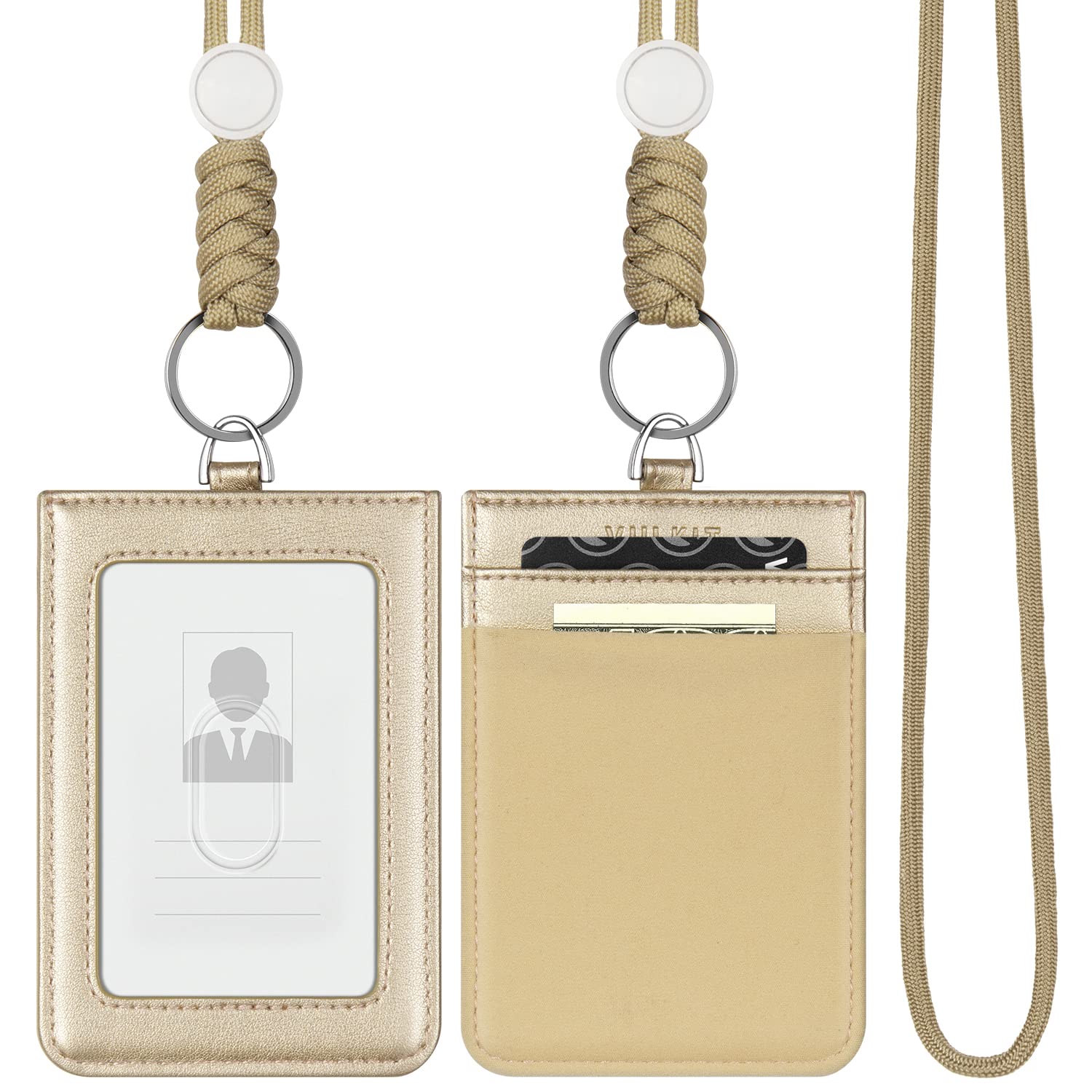 Photo 1 of VULKIT Leather ID Badge Holder with Lanyard - Gold