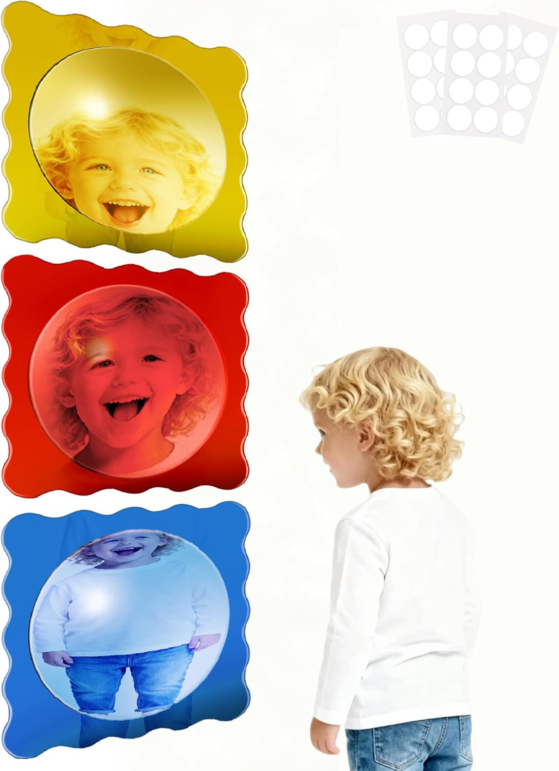 3 PCS Sensory Wall Mirror, 10″ x 10″ Acrylic Bubble Mirror with Adhesive Dots, Visual Tactile Stimulation Item for Play Room, Calming Corner, Sensory & Science Room, Home Decor, Easter, Birthday Gift