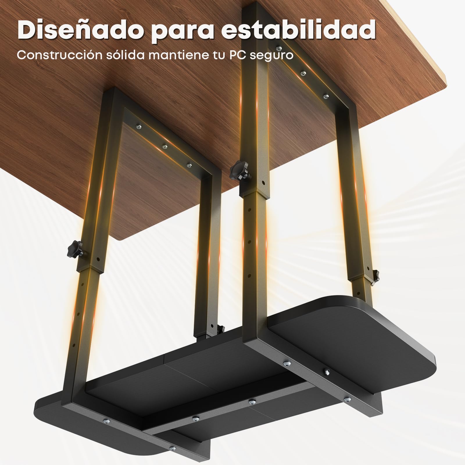 Soporte PC bajo escritorio, resistente y ajustable en altura – Soporte para torre de PC, ahorro de espacio, carga máxima 30 kg, Negro