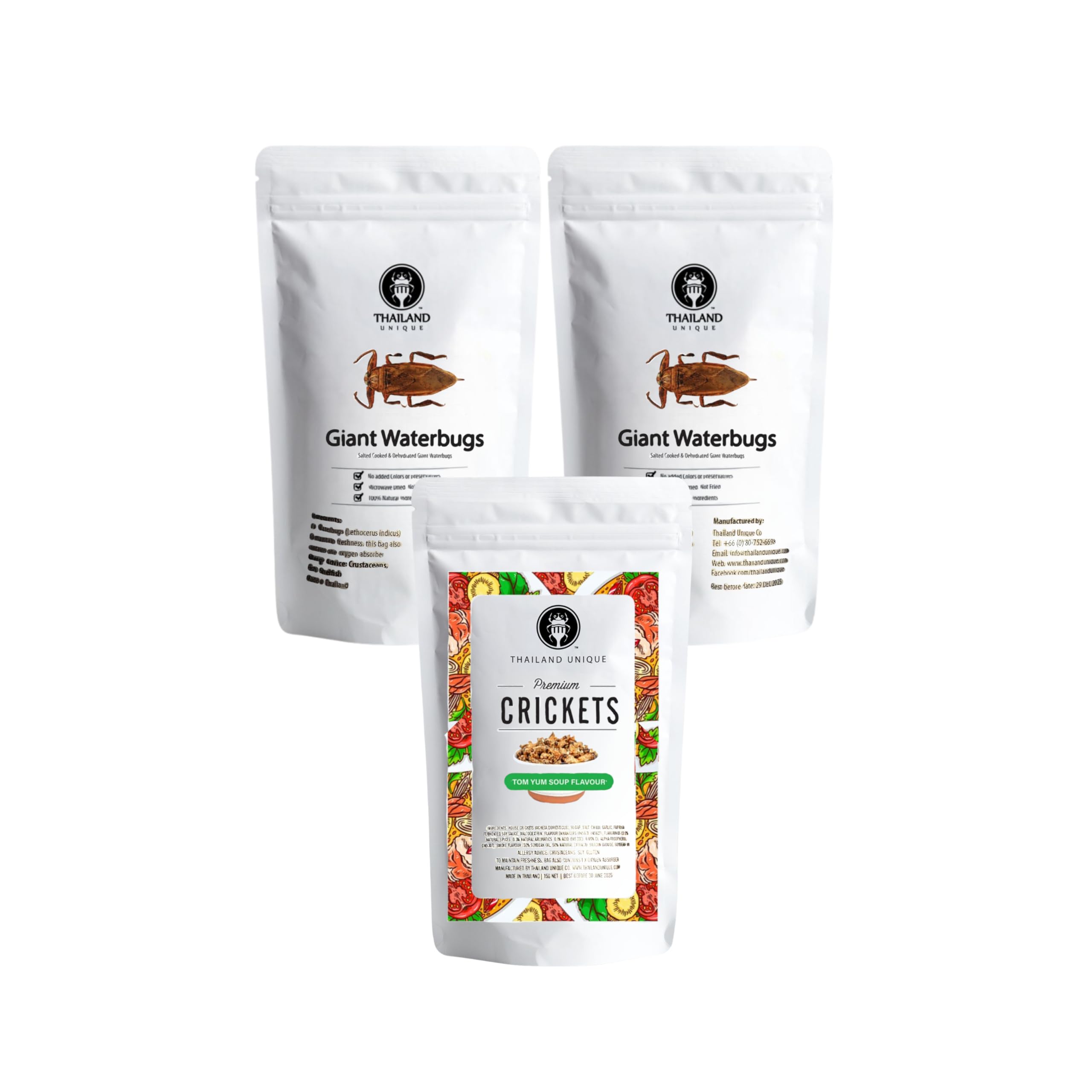 Giant Waterbug Scorpion and Tom yum Seasoned Crickets Bags 3 Pack Variety