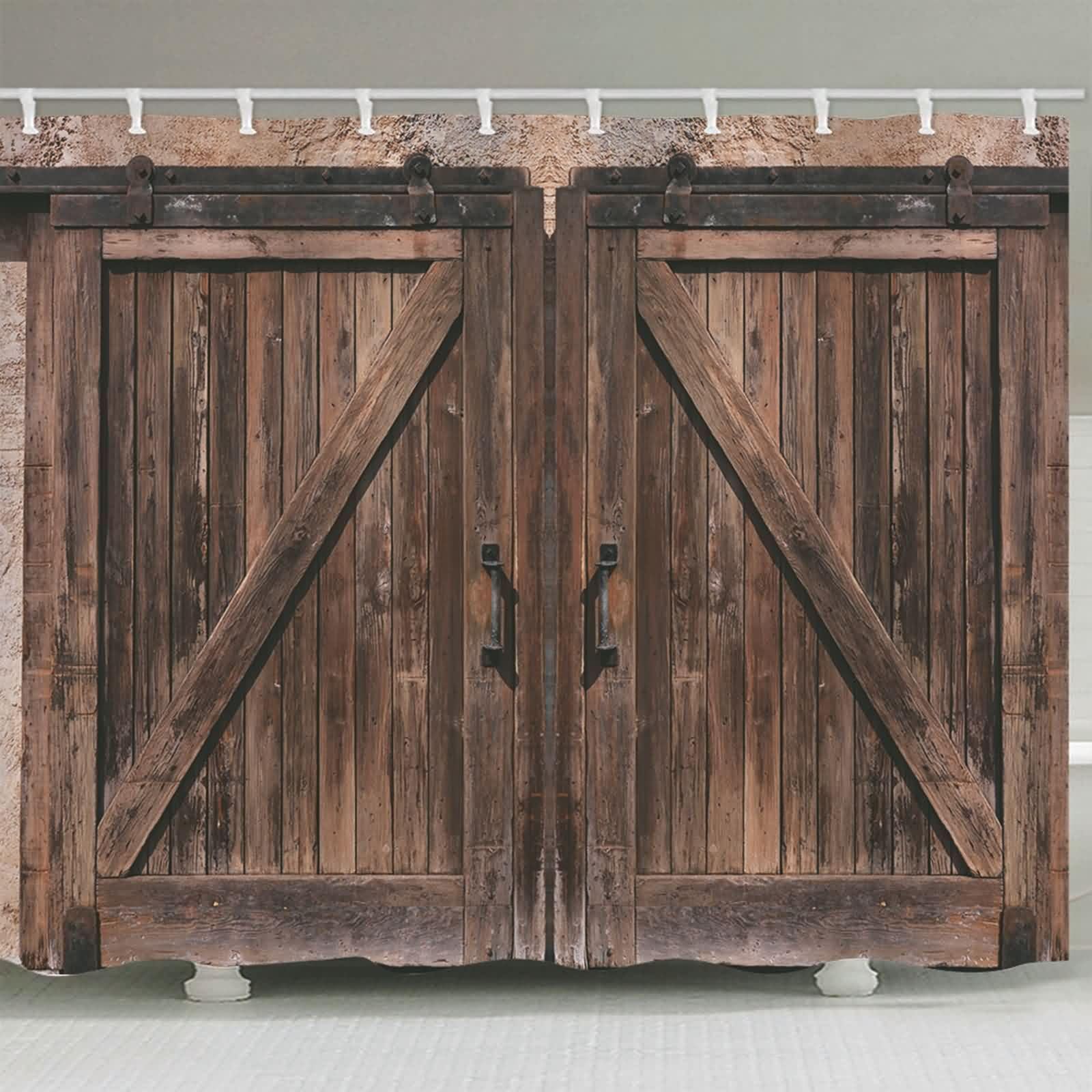 Cortina de ducha impermeable tela textil marrón oscuro, patrón de puerta de madera, cortina de baño antimoho, poliéster resistente al agua, lavable, cortinas de ducha en el baño para bañera