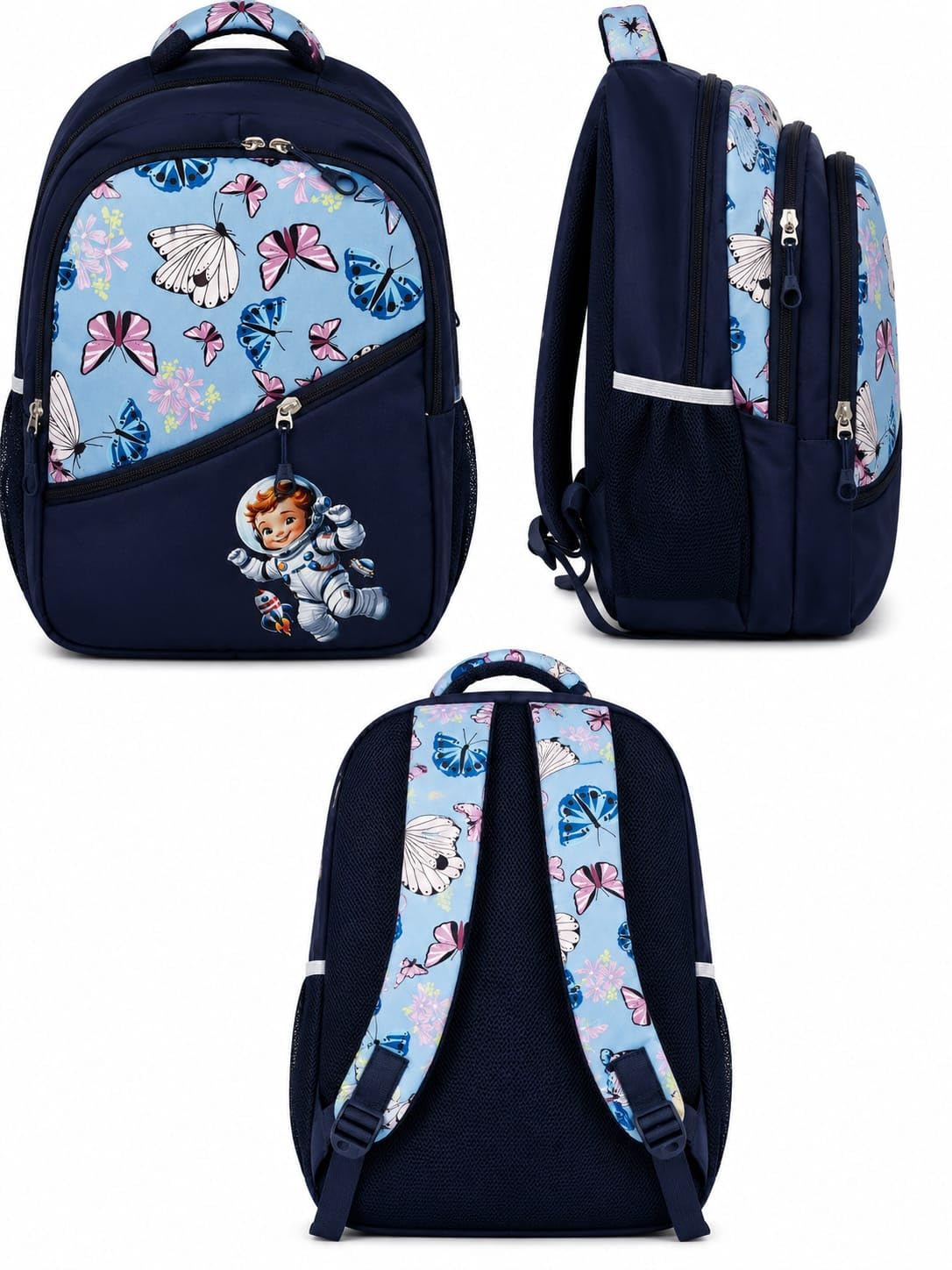 Kids School Bag Navy Blue Butterfly Astronaut Print-image-47