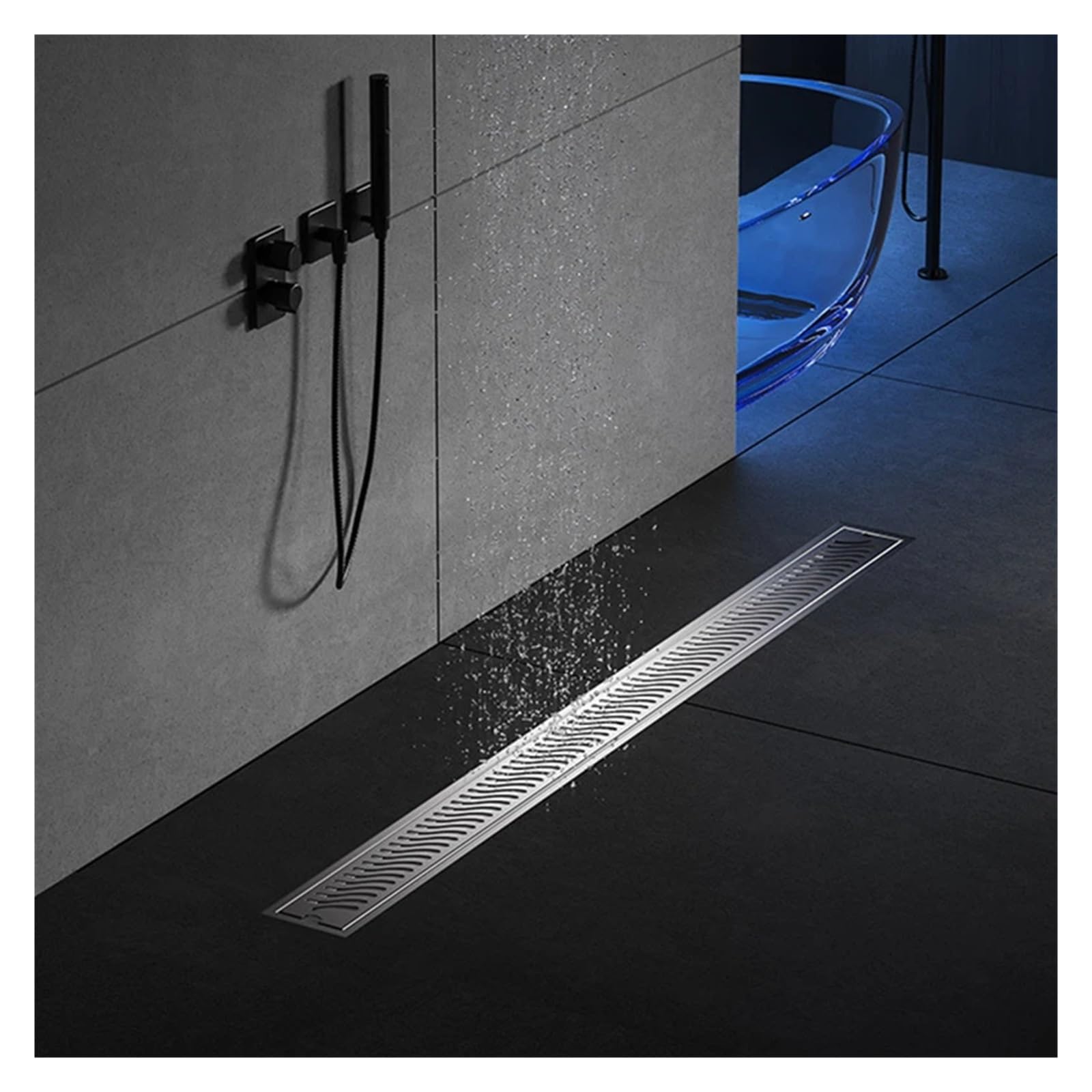 Odpływ podłogowy ze stali nierdzewnej 20-60 cm odpływ prysznicowy do łazienki, wylot boczny, liniowy odpływ, pokrywa łazienki, wejście (10 x 60 cm średni)