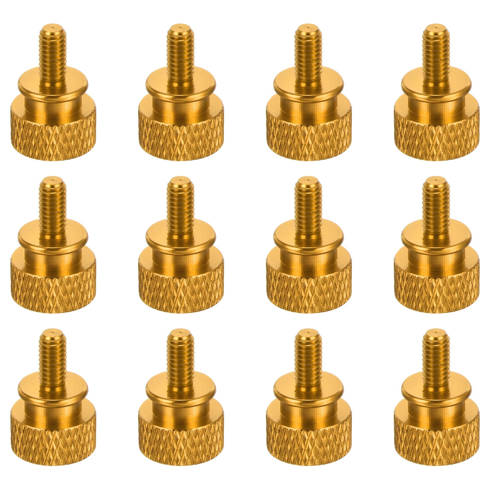 MECCANIXITY 12pcs M4x8mm Knurled Thumb Screw Computer Case Threaded Hand Tighten Screws Aluminum Alloy for PC Case, Gold