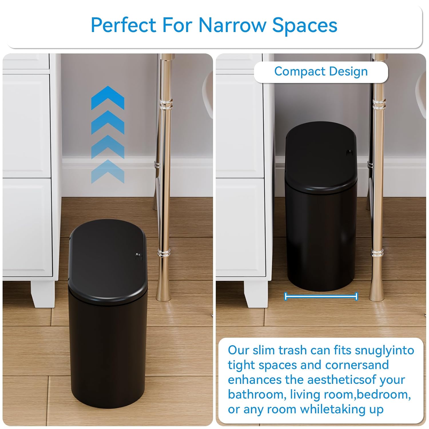 Yieach 3.17 Gallon Thin Small Black Bathroom Trash Can with Lid,12L Small Pet/Dog Proof Slim Trashcan and Skinny Covered Trash Can,Plastic Covered Wastebasket,Garbage Can for Kitchen,Office,RV,Bedroom - Image 4