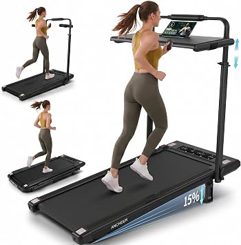 ANCHEER Treadmill with 12%/15% Incline, Folding Walking Pad with Handle Bar, 320-450lb Capacity Under Desk Foldable 3.5HP Treadmills for Home/Office/Gym,Installation-Free