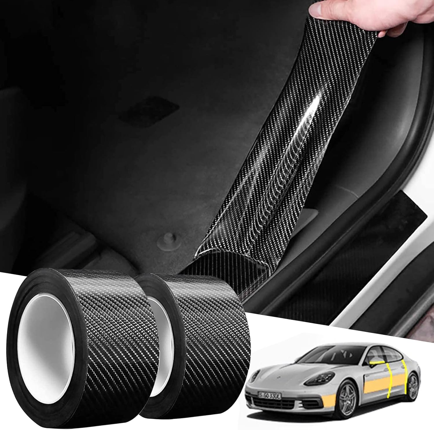 2 Pcs Car Door Edge Guards Door Sill Protector 5D Carbon Fiber Car Wrap