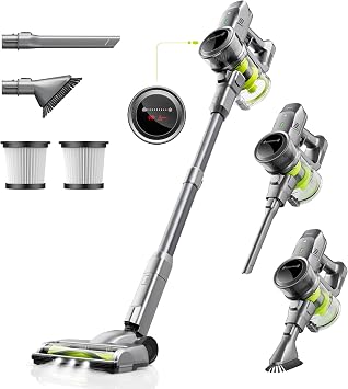 كالادو مكنسة كهربائية لاسلكية 250 w، 26000 pa عصا مكنسة كهربائية، شاشة عرض LED، بطارية قابلة للفصل، مناسبة للأرضيات الصلبة، السجاد، شعر الحيوانات الأليفة