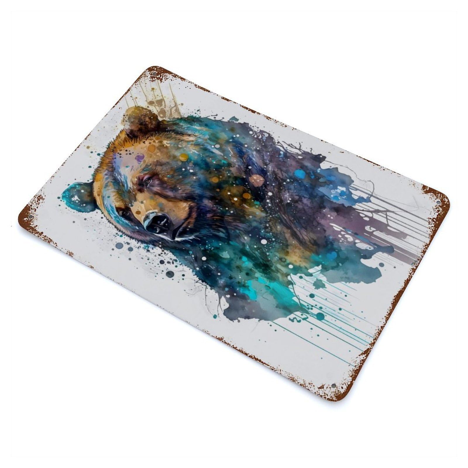 Bear Colorful 11.8"x7.9" Rustic Tin Plaque, Farmhouse Wall Decor for Basement, Hobby Room And Garage Decor