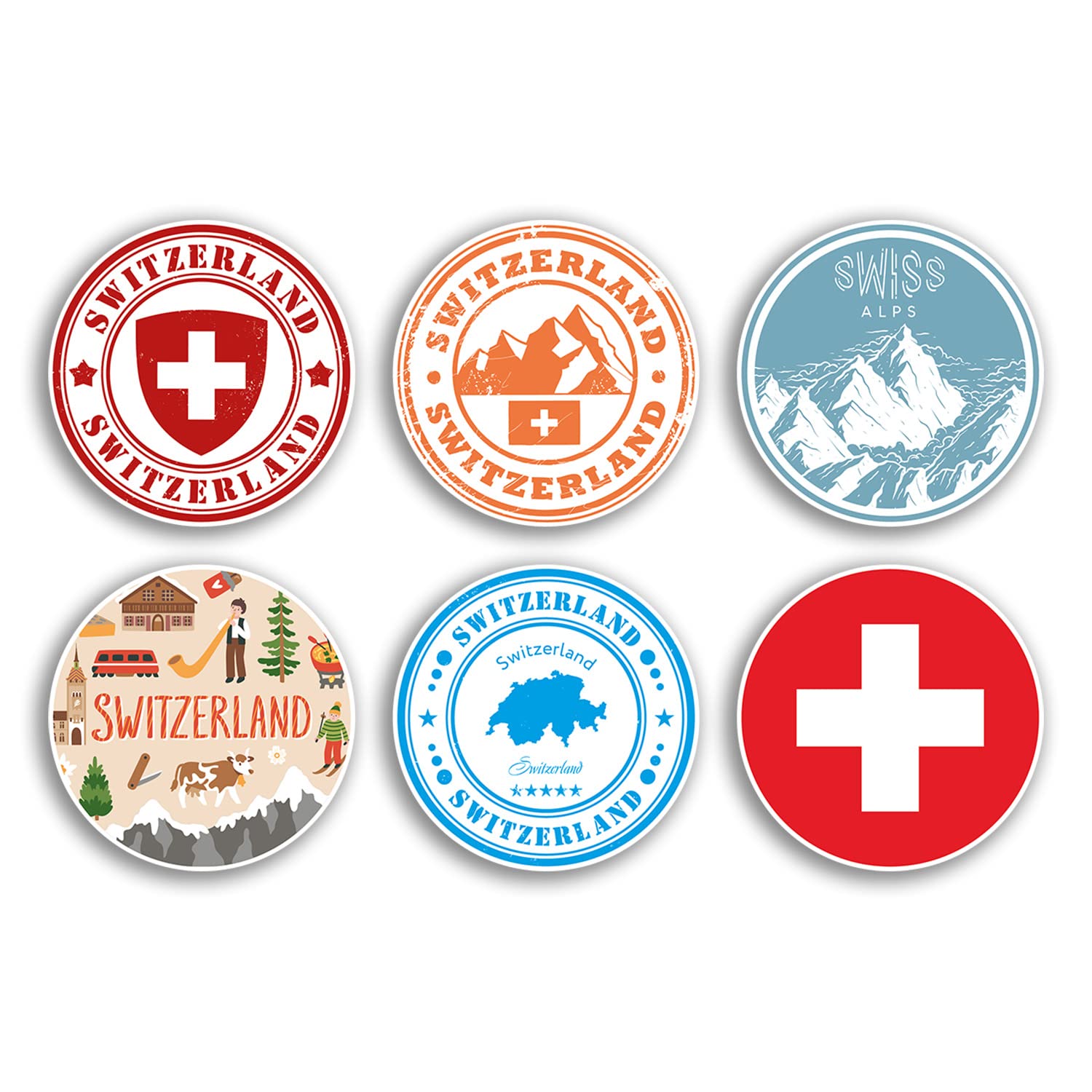 Dv Design Multi 6 X 10Cm Switzerland Vinyl Stickers - Swiss Country City Travel Map Flag Holiday Luggage Design Gift #78850