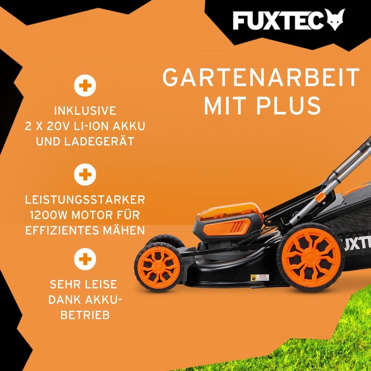 FUXTEC 40V Akku Rasenmäher FX-E2RM46PROSET • 2X 5Ah Akku und Schnellladegerät • Rasenmäher mit variablem Antrieb • 46 cm • Schnitthöhe 25-100 mm • Mulchfunktion • 50L Fangkorb