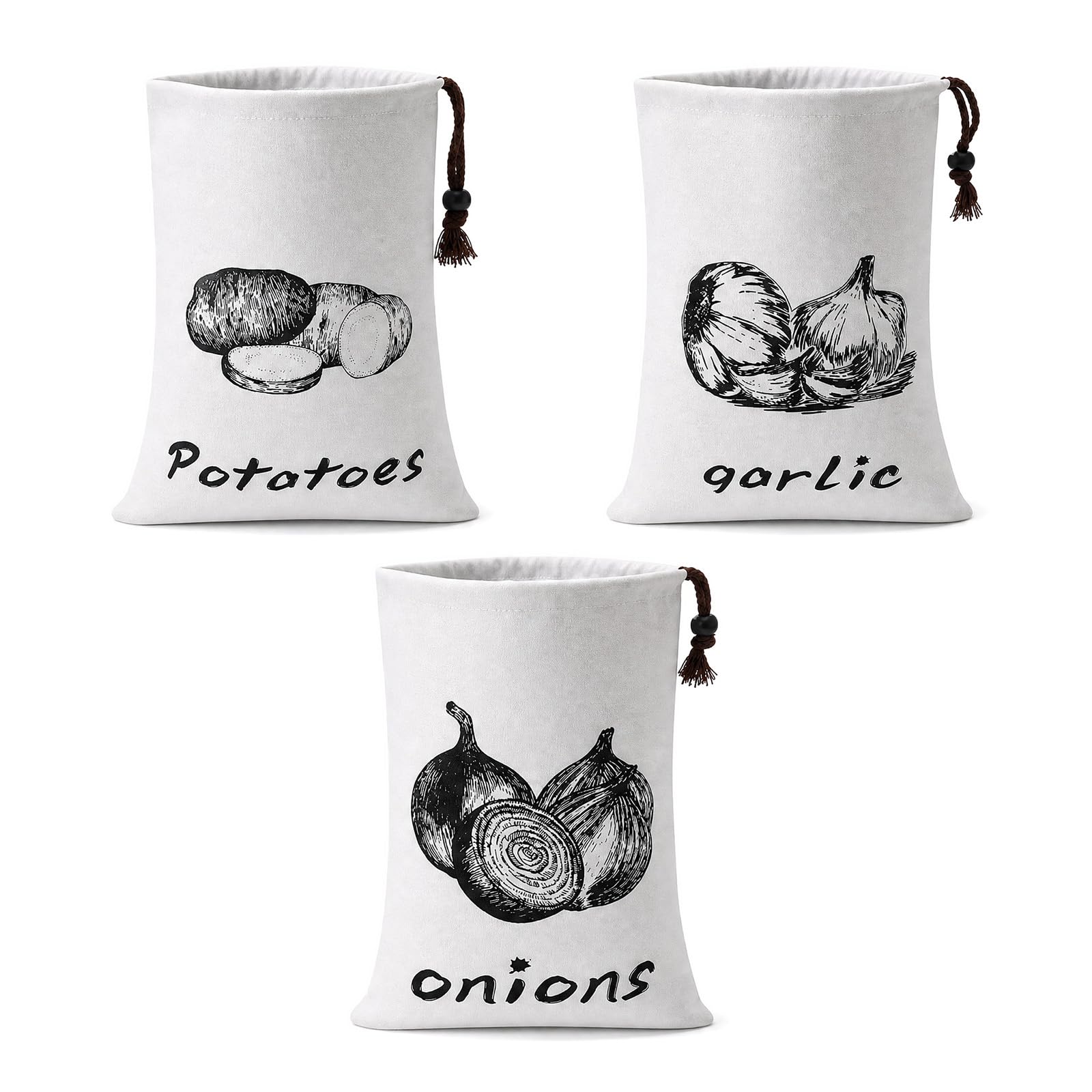 3 Pcs Potato Storage Bags, 14x10" Reusable Breathable Canvas Vegetable Bags
